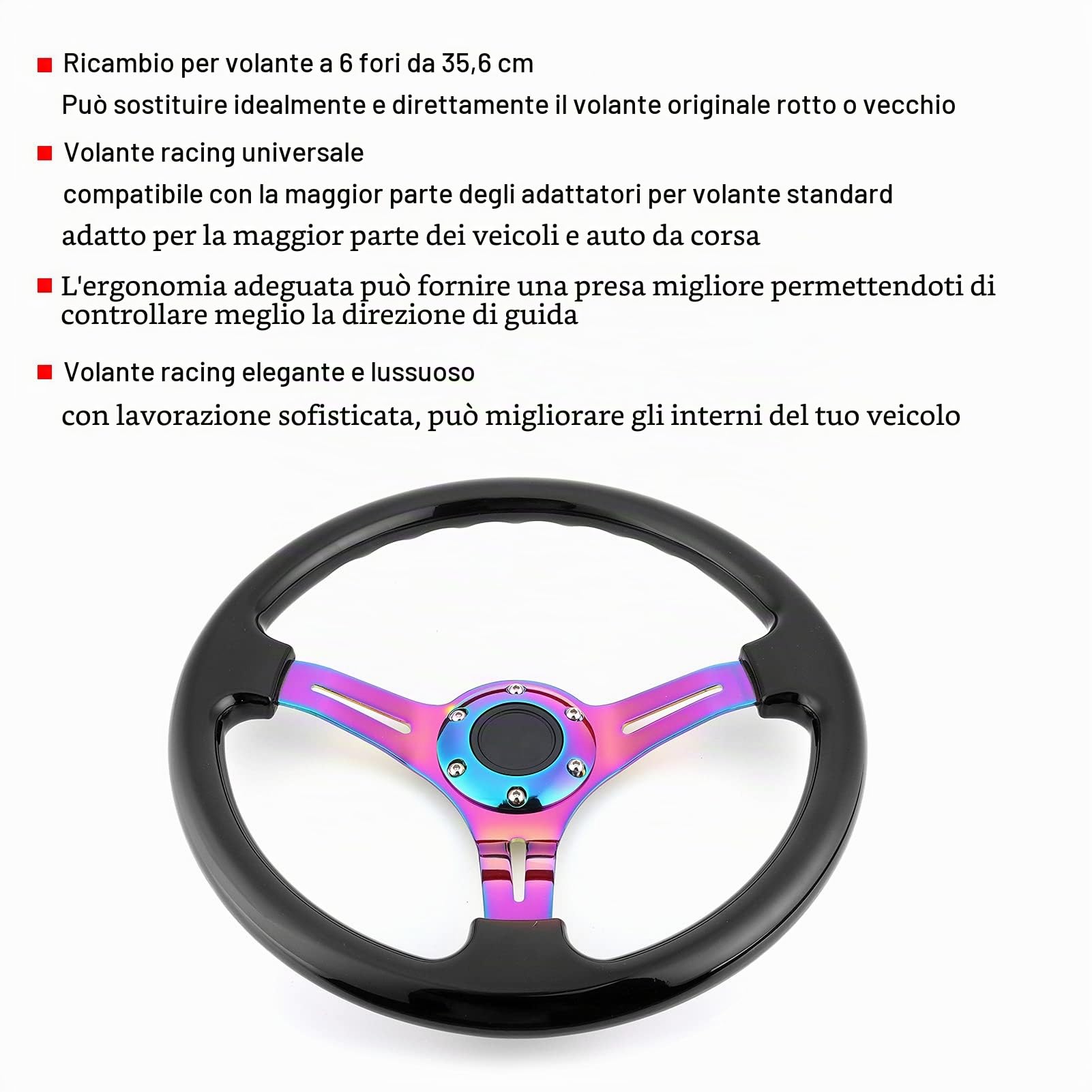 Volante da Corsa da 14 Pollici, Volante Sportivo Sostituzione Dell'ergonomia del Volante Universale Per La Maggior Parte dei Veicoli Auto da Corsa
