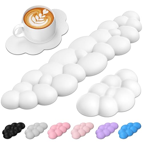 Cloud Keyboard Wrist Rest Set, Cloud Wrist Rest with Non-Slip Base, PU Leather Wrist Pad for Keyboard with Ergonomic Memory Foam for Computer Laptop, Office, Gaming, White - White