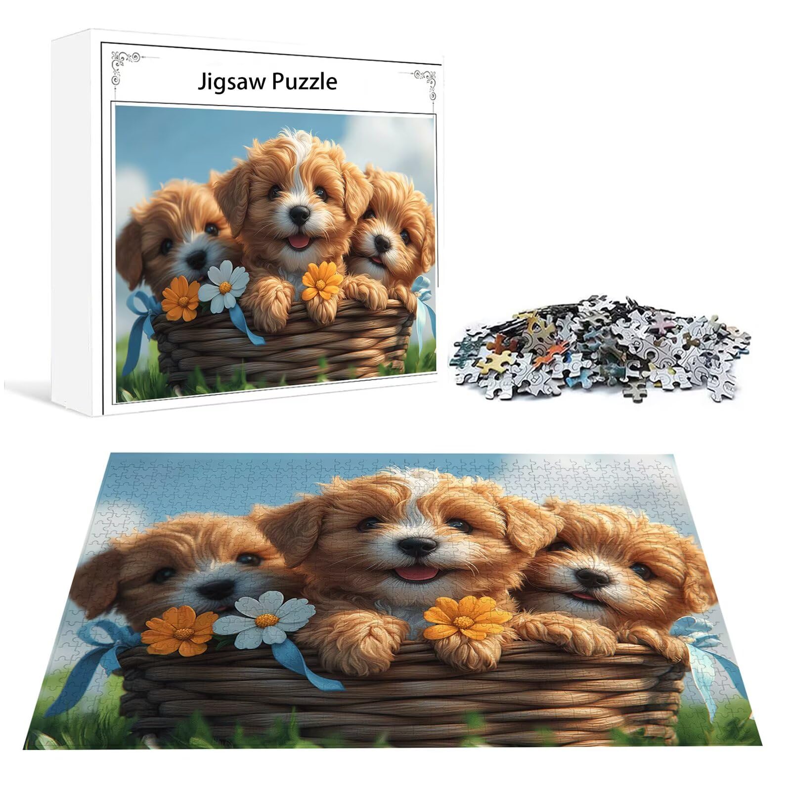 Pies Puzzle 1000 sztuk Dorośli Kwiat Klasyczne Puzzle Panorama Trudno Niemożliwe Ogromna układanka Gra edukacyjna Wyzwanie Zabawka dla dzieci i Dorosłych od 14 lat Prezent Mężczyzna Kobieta Zapakowane