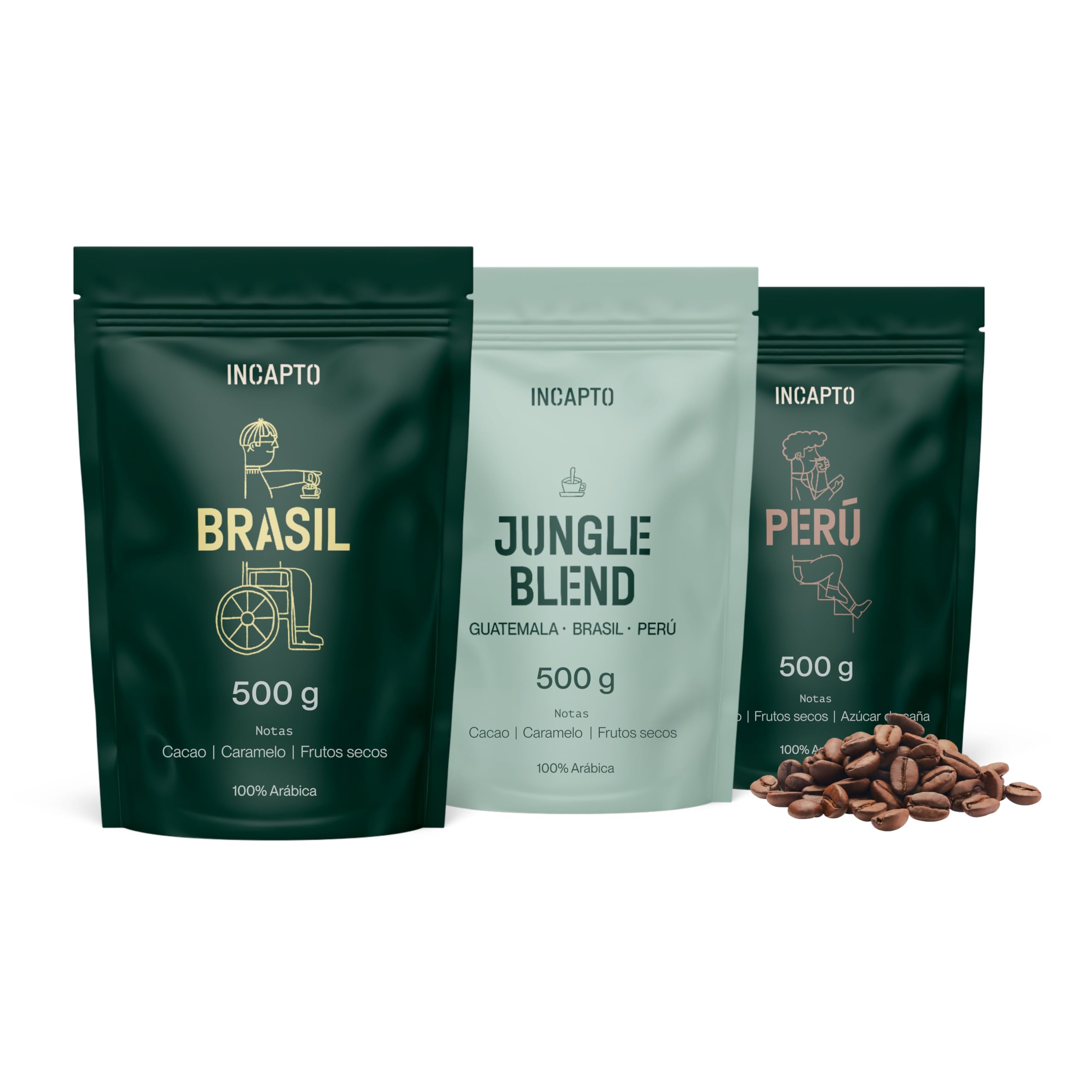 Incapto Pack de Cafés Especial Café con Leche, Café en Grano Natural, Specialty Coffee +80 SCA, 3x500g