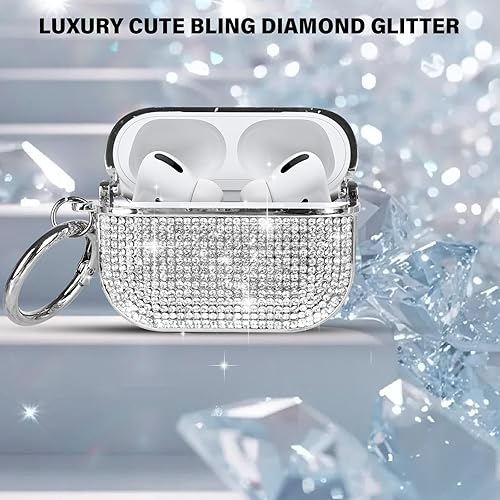 Miniatura 4 de LUVI Funda para AirPods 3 con diamantes de imitación brillantes y brillantes, bonita funda para niñas y mujeres, carga inalámbrica, piel de lujo