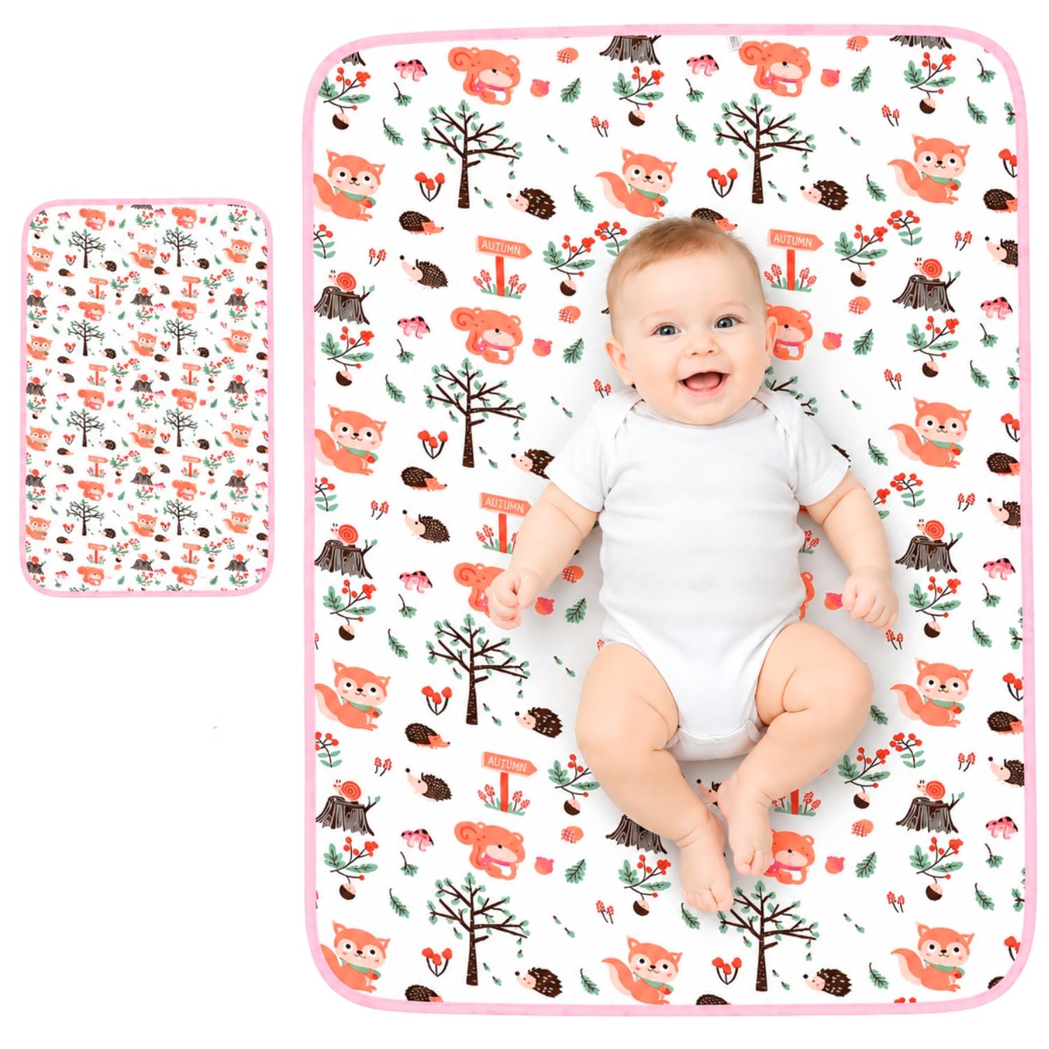 Pink Olive 1 Pc | Baby Changing Mat | White | Waterproof EVA Diaper Changing Pad | 75 x 59 cm | Foldable Washable Portable Nappy Changing Sheet | Soft Reusable Mat for Newborn, Infant & Toddler-image-46