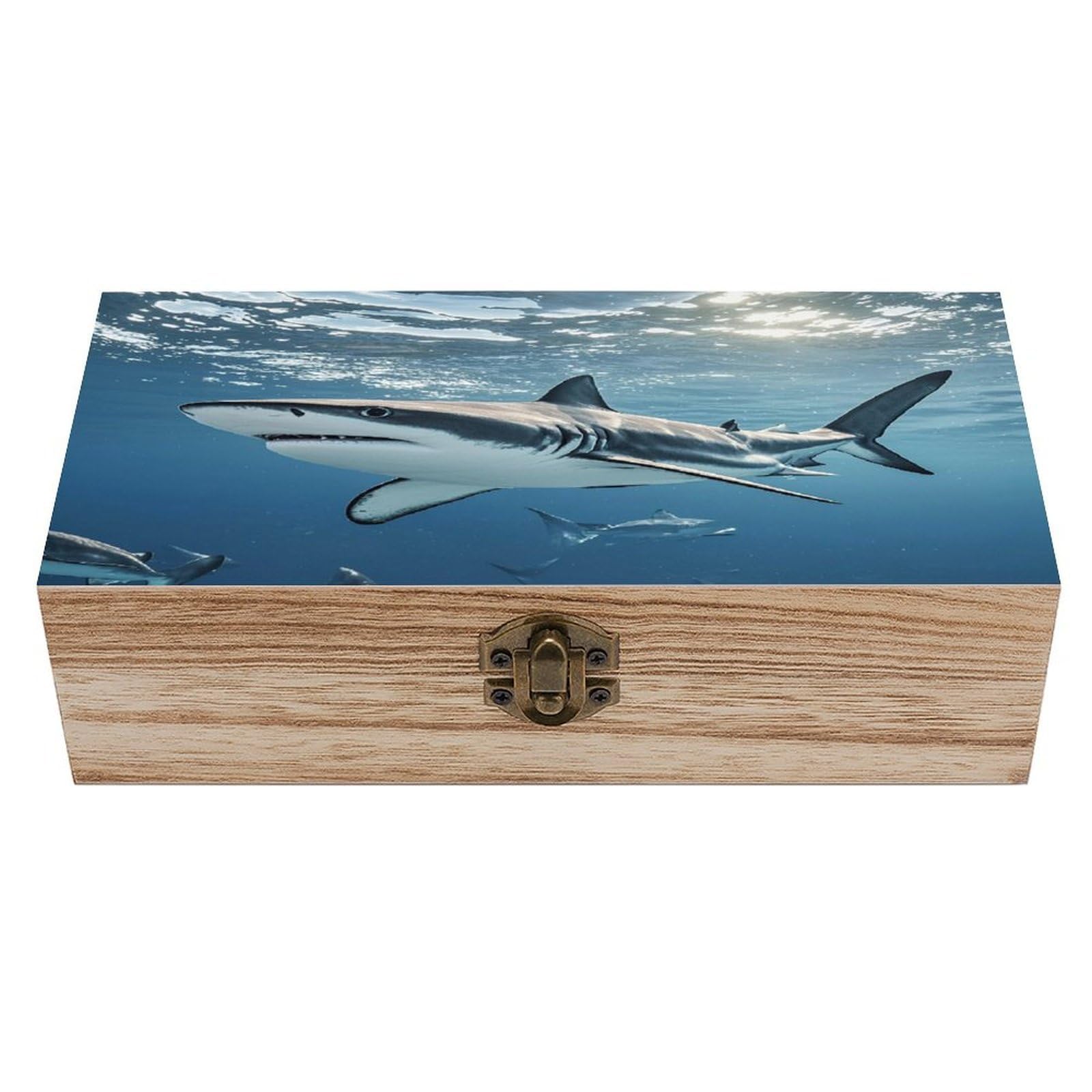 asbwuo Ocean Sea Animal Shark Wood Keepsake Box Wooden Box with Hinged Lid