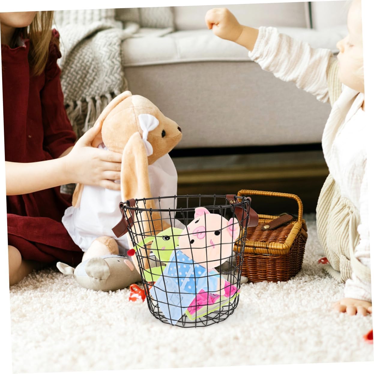 2Pcs Round Metal Firewood Storage Basket for Outdoor Use Rustic Iron Firewood Holder with Handles Sturdy Logging Carrier for Fireplace and Wood Storage