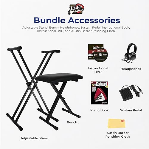 Casio CT-S300 - Paquete de teclado de 61 teclas con soporte ajustable, banco, audífonos, pedal de sustain, libro de instrucciones, DVD con