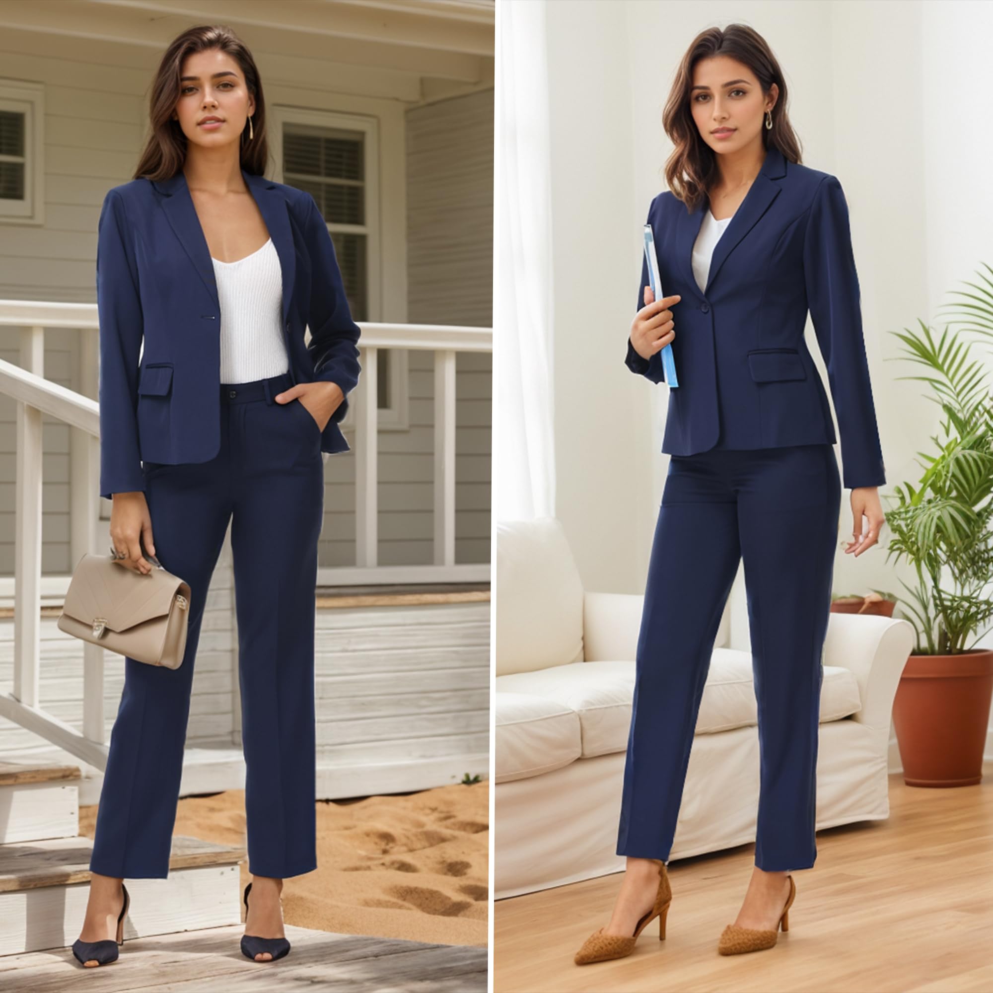 Damen-Business-Anzug, 2-teilig, schmale Passform, klassisches Blazer-Hosen-Set für Damen, formelles Büro