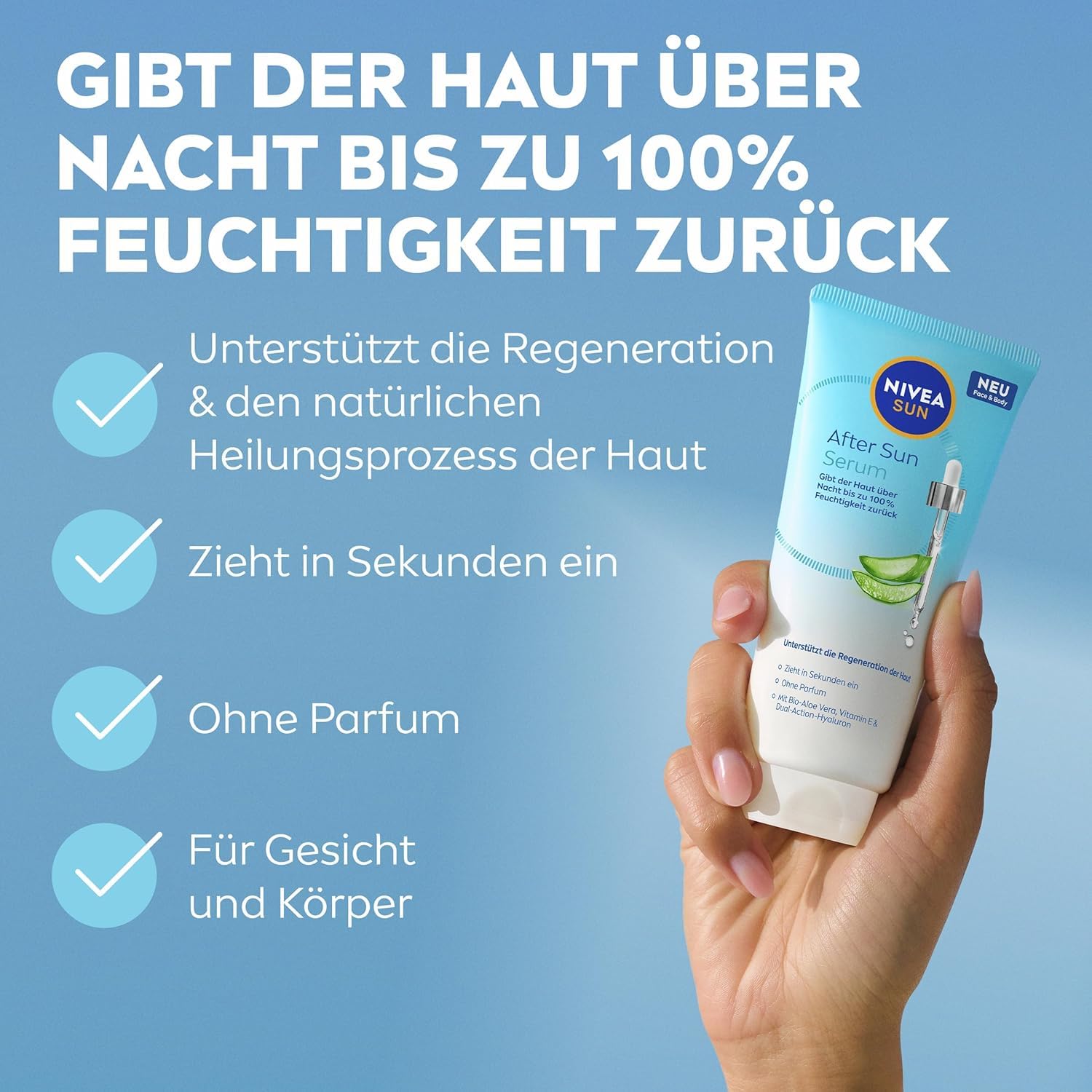 NIVEA SUN Serum nawilżające po opalaniu z bioaloesem, witaminą E i kwasem hialuronowym, balsam po opalaniu wspomagający regenerację skóry po opalaniu (100 ml)