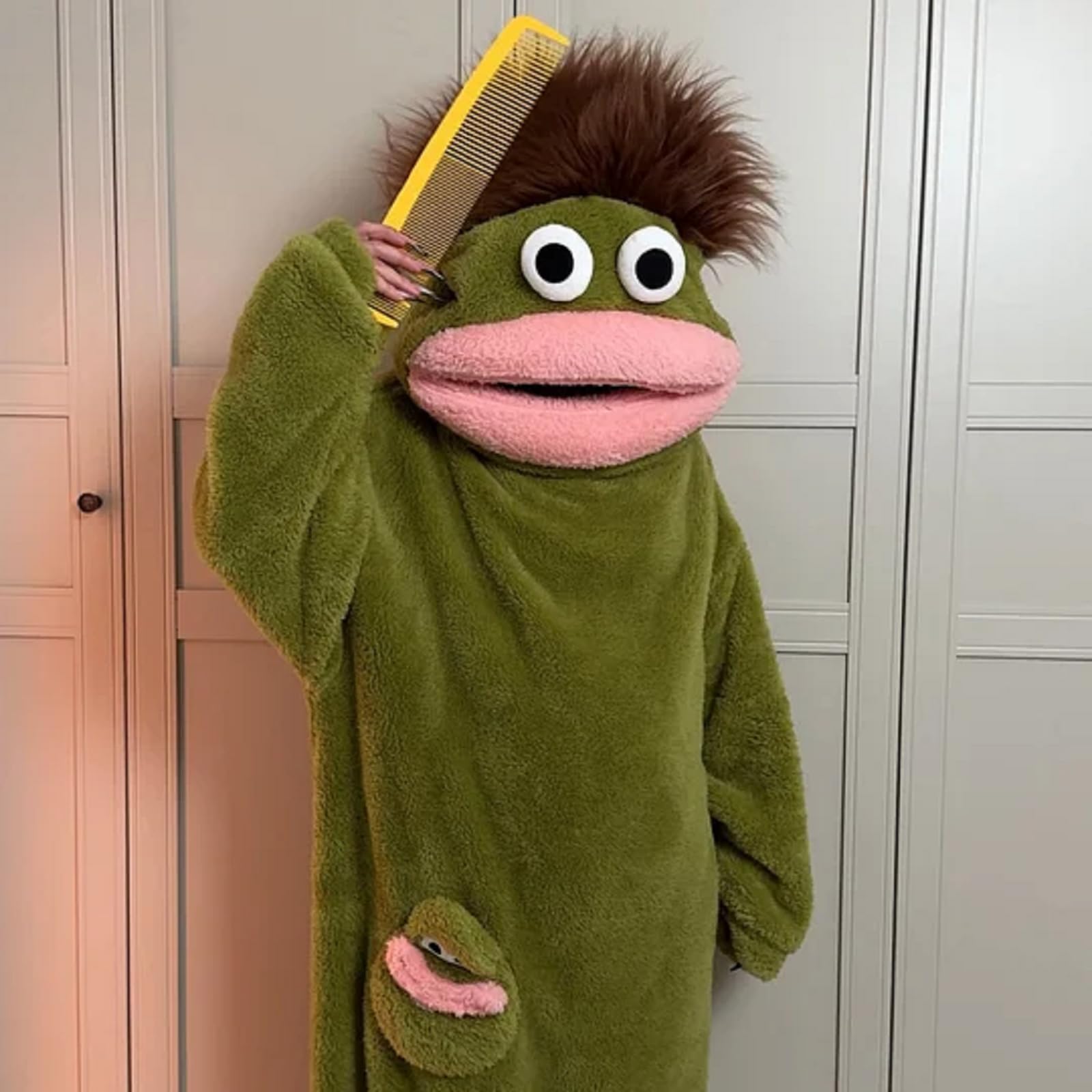 Silly Onesie Sweat à capuche amusant en polaire ultra douce pour la maison Motif monstre vert