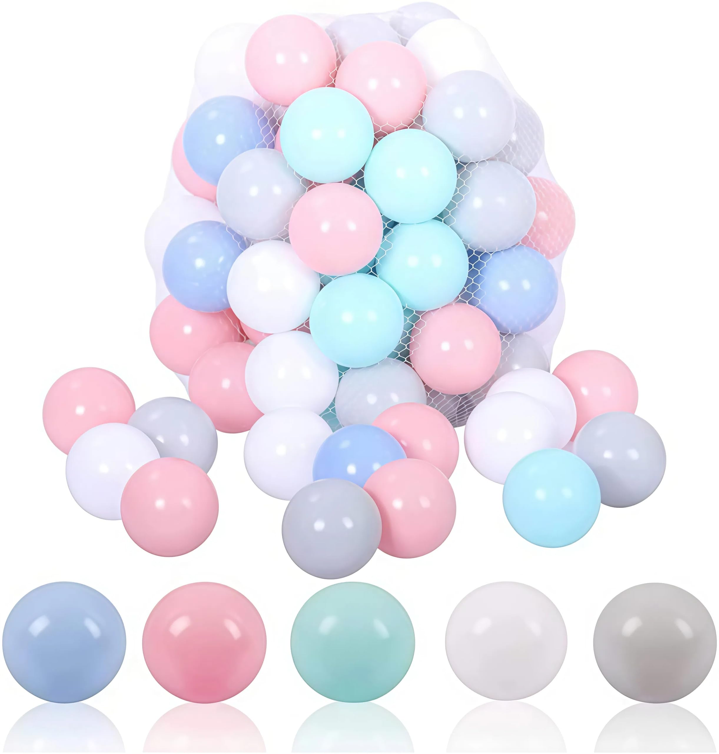 Jaffiust 100PCS Ball Pit Balls for Toddlers, Crush Proof Plastic Toy Balls for Ball Pit, Children's Pool Water Toys, Macaron Ocean Balls for Play Tent