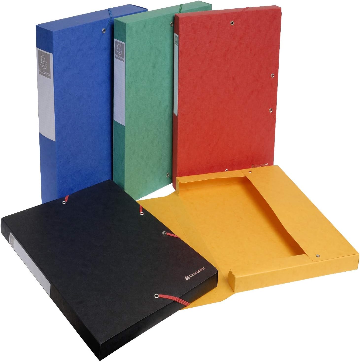 Exacompta Scotten Elasticated Filing Box, A4, 600g, 25 mm Spine - Assorted Colours, Pack of 10