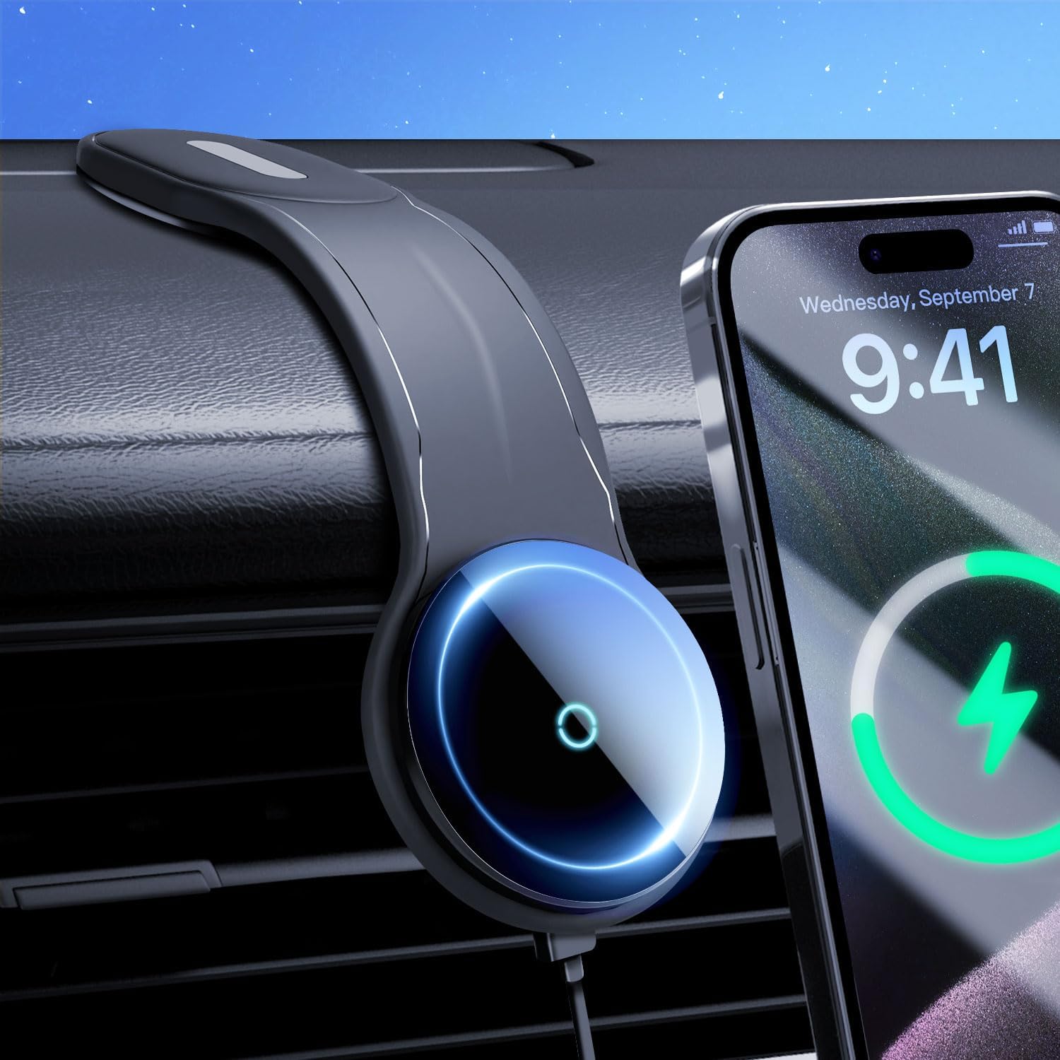 15W Folding Magnetic Wireless Car Charger Phone Mount [2024 Upgrade], Fast Charging Car Holder Charger Compatible with iPhone 16 15 14 13 12 Series & MagSafe Case, Rechargeable Car Dashboard Holder