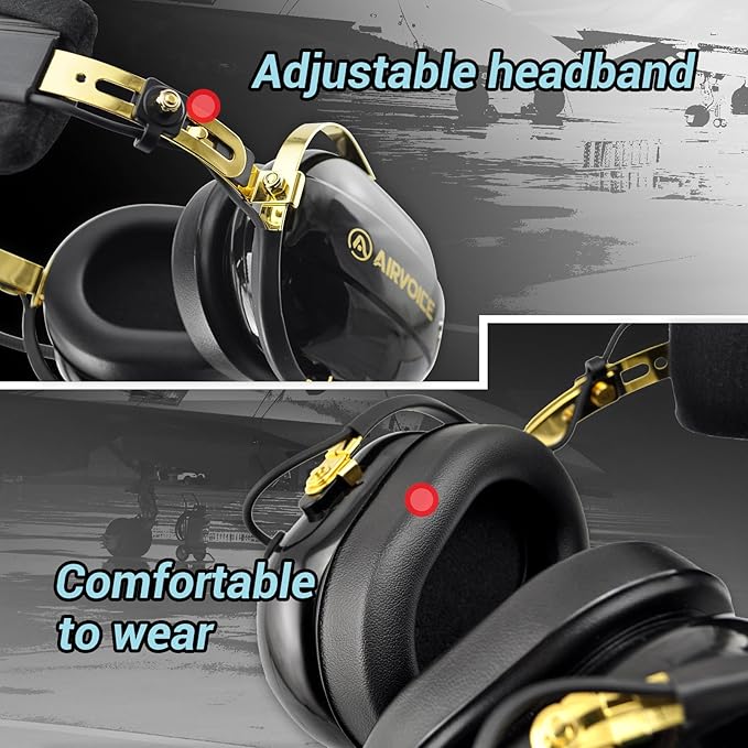 AIRVOICE Aviation Headset for Pilots with Passive Noise Cancellation, PNR Aviation Headset with Comfortable Earpads and Flexible Microphone, General Aviation Headset with Carrying Case