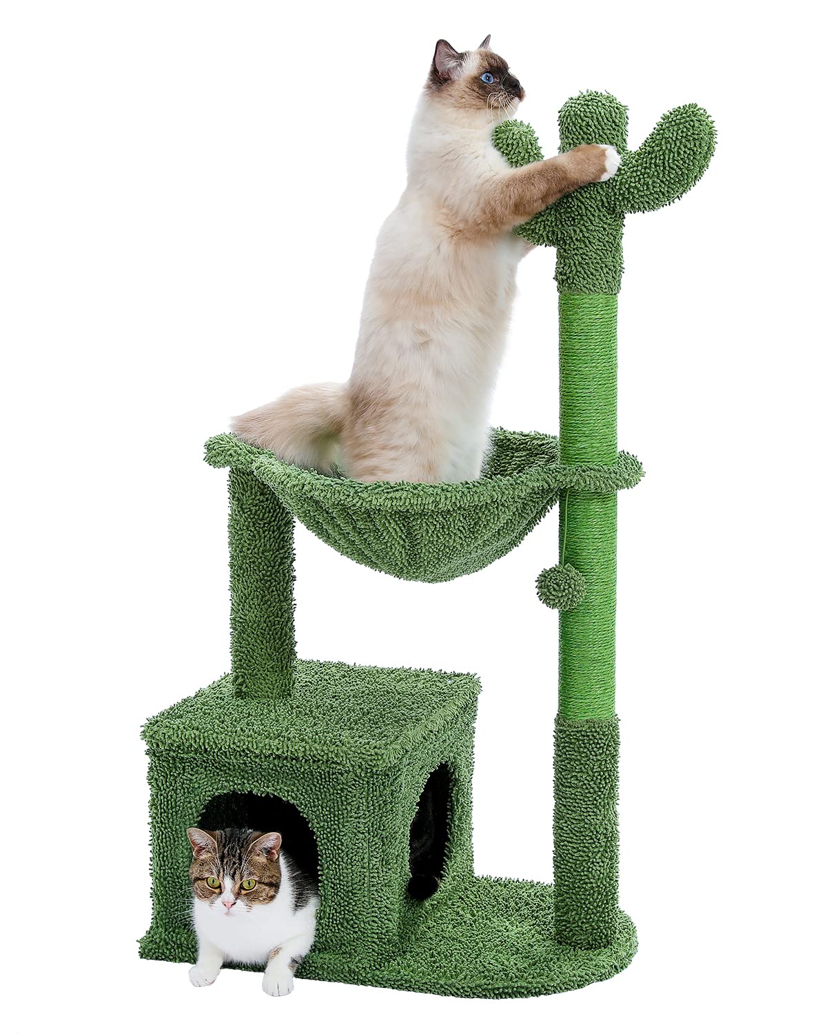 PAWZ Road Albero tiragraffi a forma di cactus per gatti interni, tiragraffi per gatti, torre da gioco per gatti con amaca, 102 cm, AY401-AMT0195GN