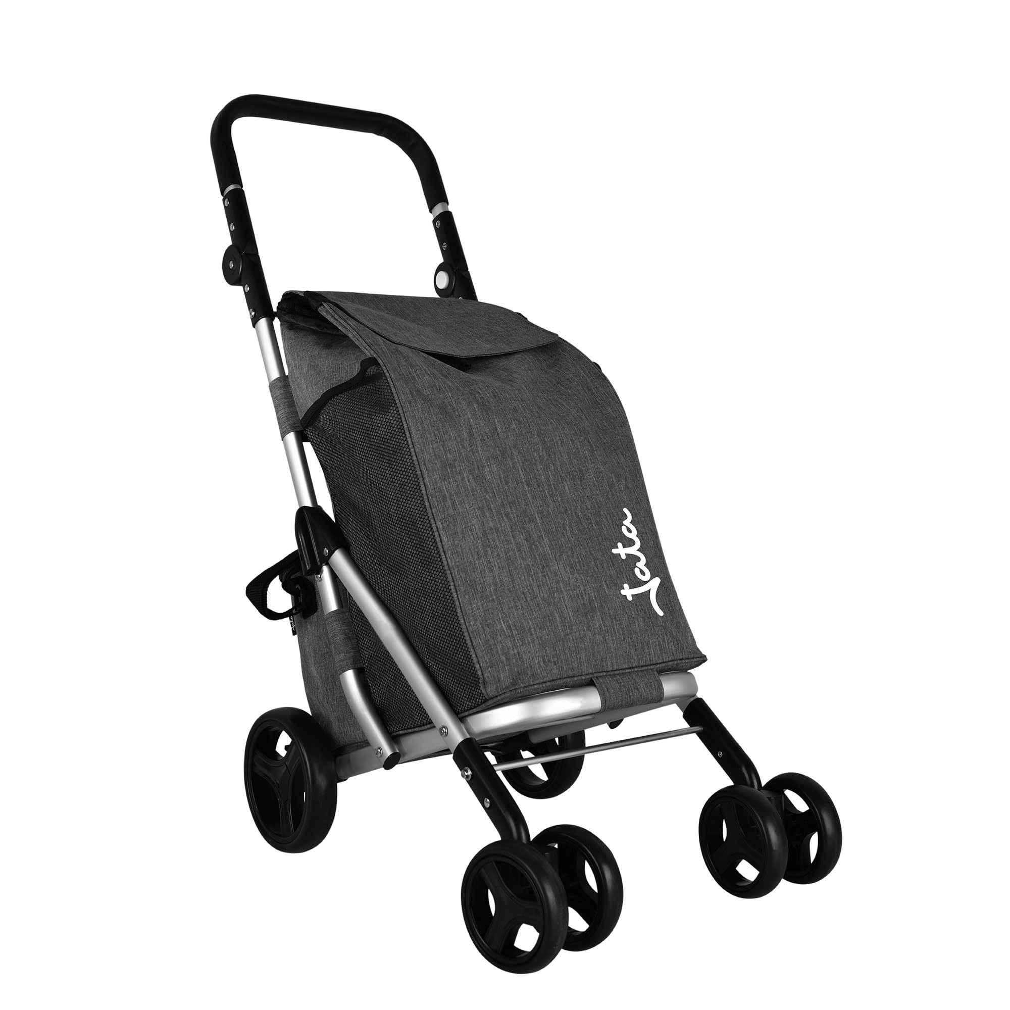 JATA HCAR2502 - Carro de la Compra 4 Ruedas. De 40L con Bolsa Refrigerante para Congelados. 2 Ruedas Giratorias 360º. Carro Plegable. con Freno. Chasis de Aluminio