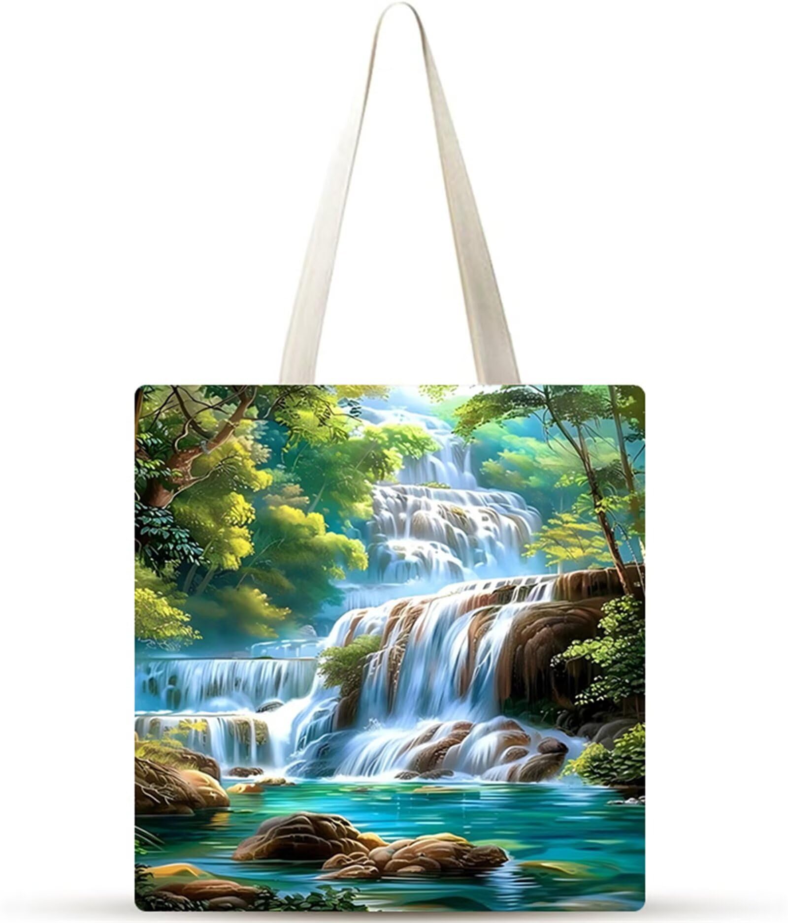 Cascata del bosco Borsa Tela,Tote Bag Tela,Borse per la Shopper Lavabili,Senza cerniera Borsa Tela,Canvas Tote Bag da Donna Regali per Shopping,Scuola,Viaggi,Spiaggia