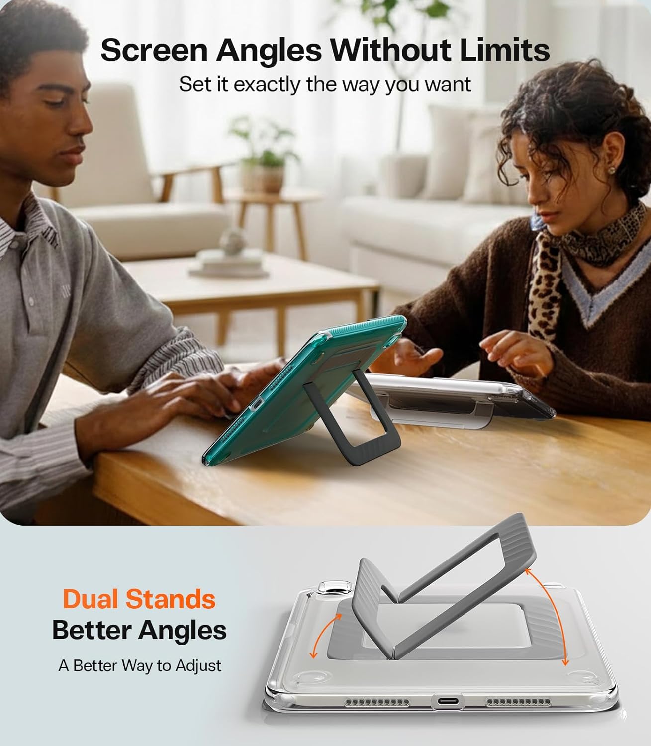 TORRAS Ostand K3 Neo for iPad mini 7 A17 Pro Case, iPad mini 6 case, Viewing Angles Adjustable, Ultra Stable Stand, Shockproof Protective Slim Kickstand Case with Pencil Holder, Matte Translucent