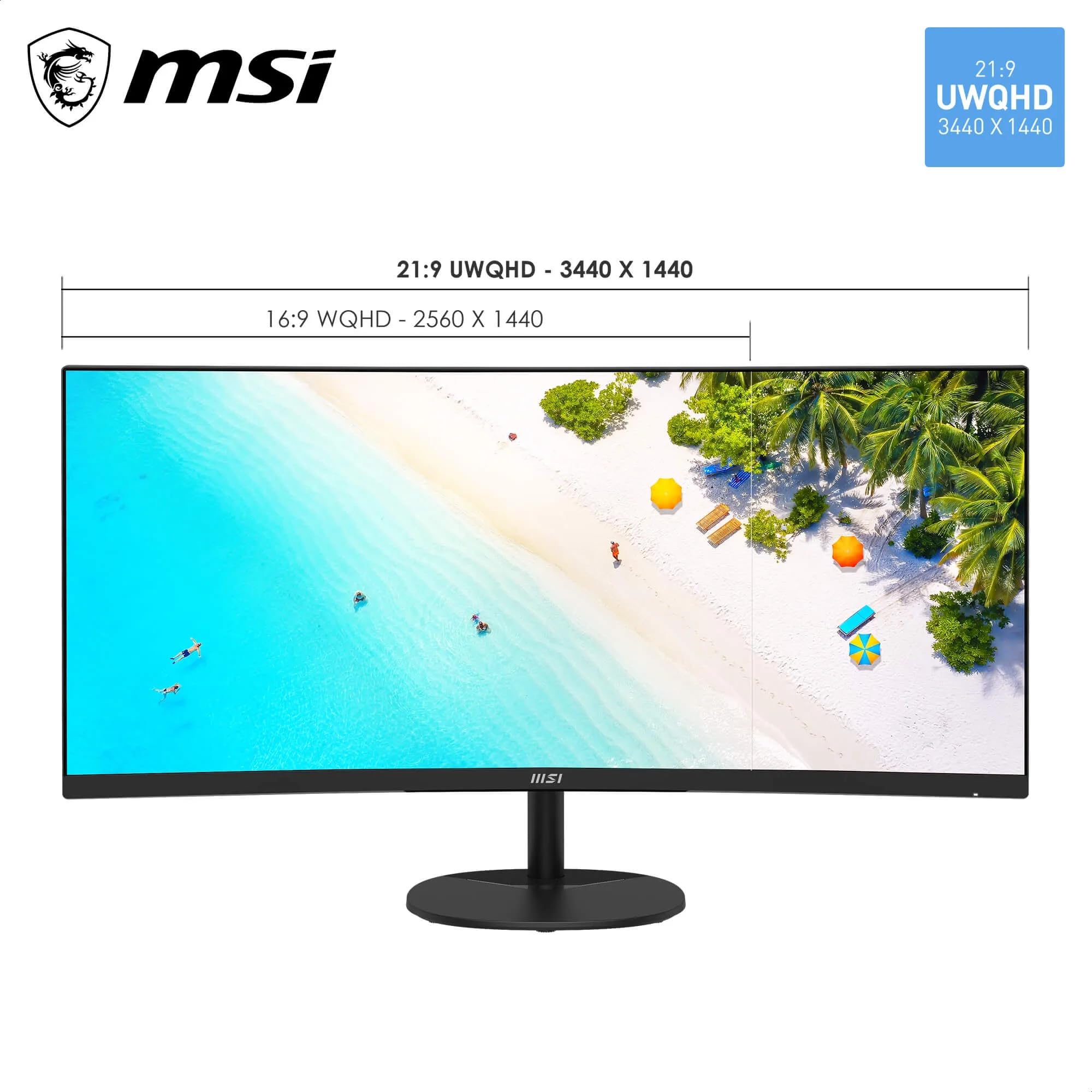 msi PRO MP341CQ E12 – Monitor 34” UWQHD (3440x1440, 1500R) VA, 120Hz, 1ms, HDR Ready, Adaptive-Sync, Eye Care, Altoparlanti Integrati, HDMI 2.0b, DP 1.4a, Senza Cornice, Inclinabile, Compatibile VESA