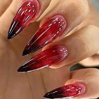 Horror Gothic Press on Nails Long Pointed Halloween Fake Nails Bloody Drop Scary Design Acrylic False Nails Stiletto Full Cover Glue on Nails for Women Halloween Nail Decorations Goth Nails Kit 24Pcs