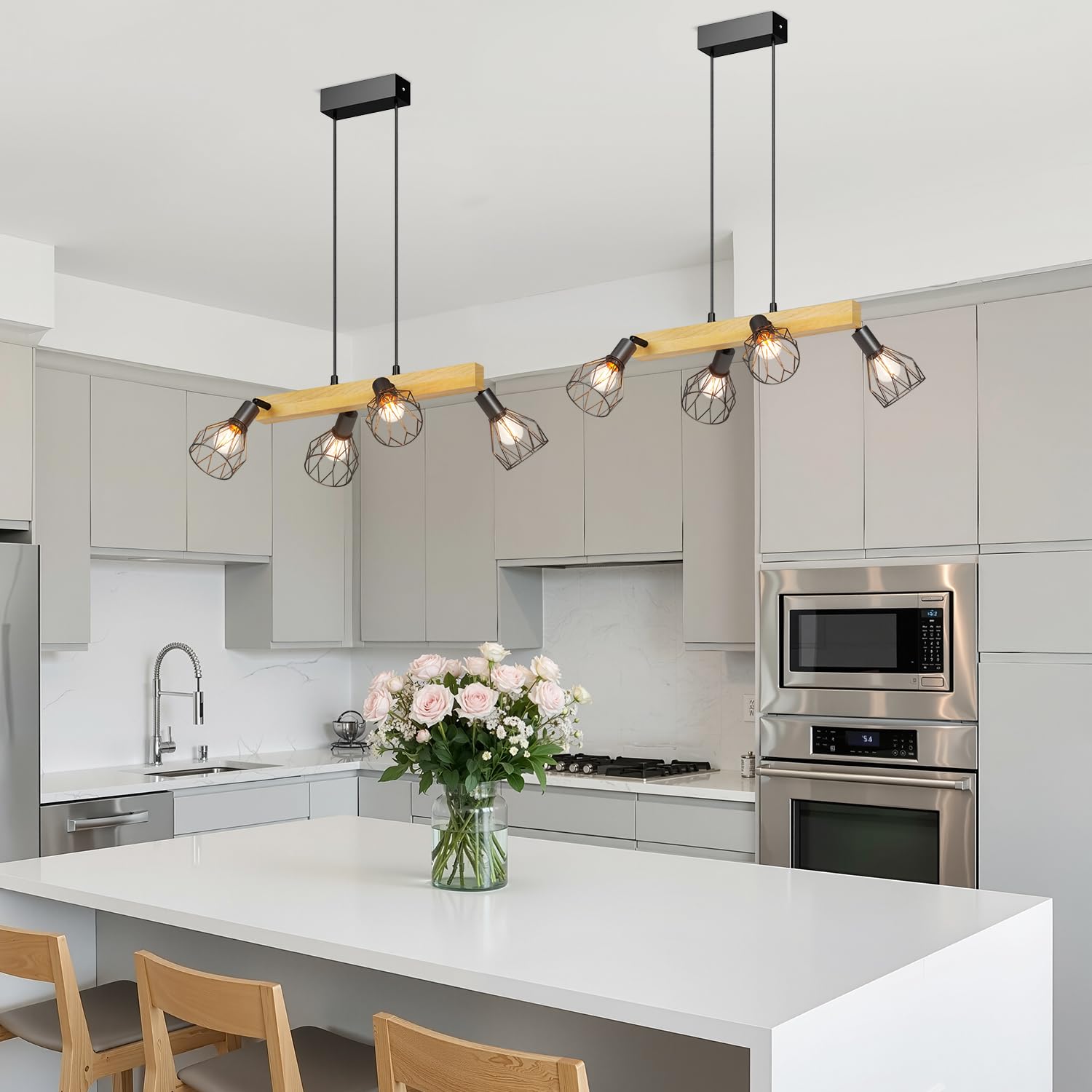 LVWIT Black Hanging Lights,Kitchen Island Lights,Pendant Lighting,Wood Ceiling Light Fitting,4 Way Drop Lights Ceiling,Spotlights Ceiling Lights for Dining Room(E14 Base,NO Bulbs) - Image 3