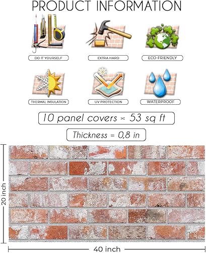 Miniatura 2 de IZODEKOR Paneles de pared con efecto ladrillo 3D, paneles de ladrillo sintético para sala de estar, cocina, baño y más, humo de ceniza, paquete de