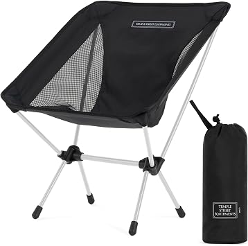TSE LC100 Compact Camping Chair/Super Lightweight Outdoor Folding Chair. Portable Ideal for Hiking, Beach, Festivals, Urban Use, or Garden Relaxation (Black)
