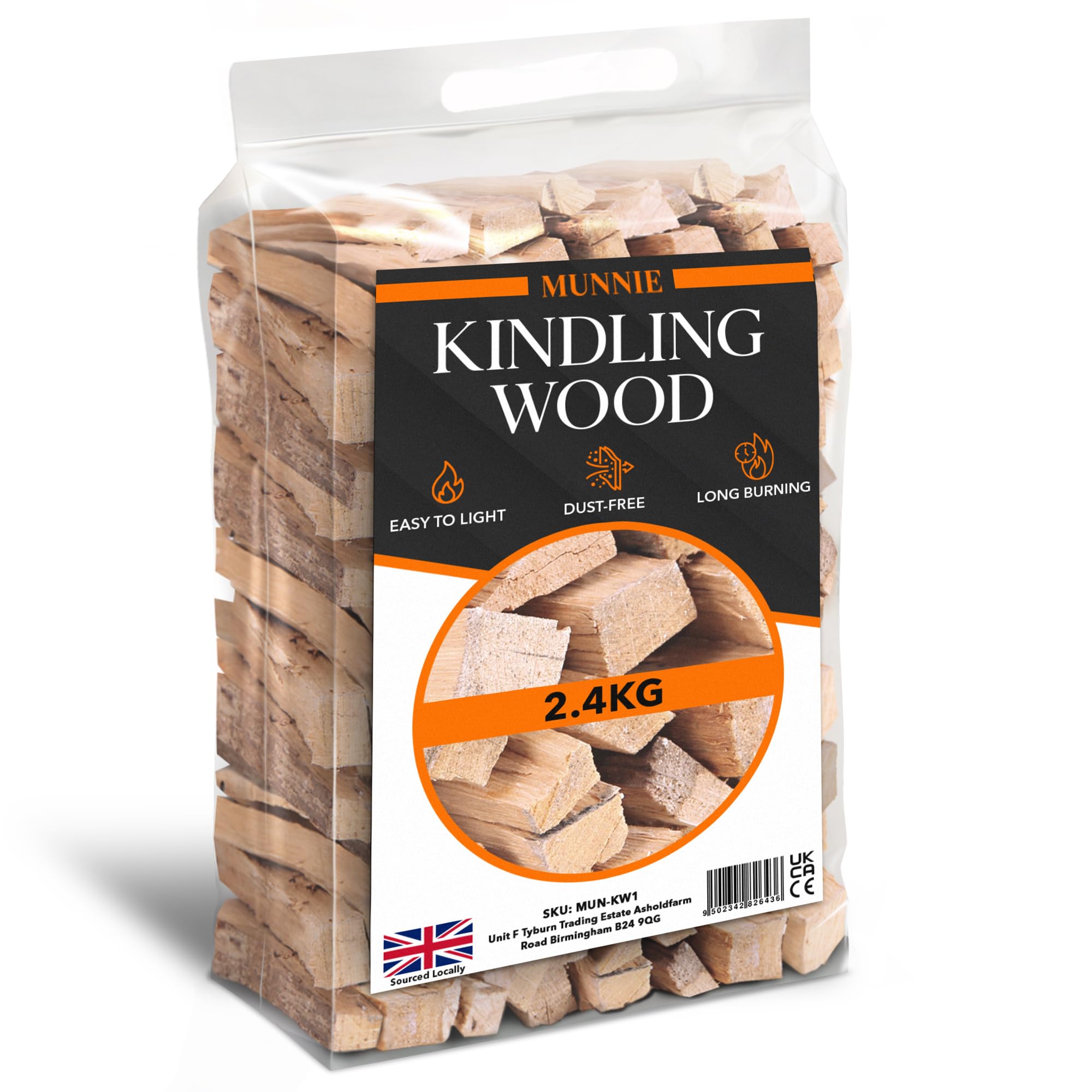 Munnie Kindling Wood 1 Pack x 2.4KG – Premium Kiln-Dried Firewood for Wood Burners, Fire Pits, BBQs & Pizza Ovens – Easy to Light, Smokeless, Long-Lasting Fire Logs – Low Moisture & Clean Burn