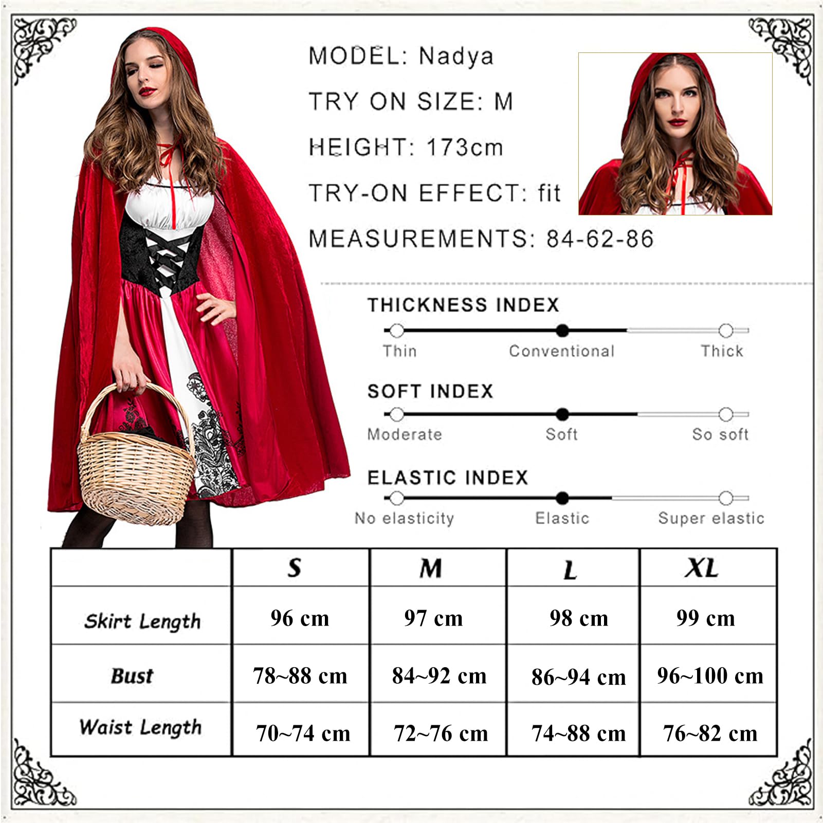 Karneval Rotkäppchen Kostüm Damen: Halloween Hexe Prinzessin Kleid und Umhang mit Kapuze Erwachsene - Hexenkostüm Little Red Riding Hood Outfit für Fasching Cosplay Carnival