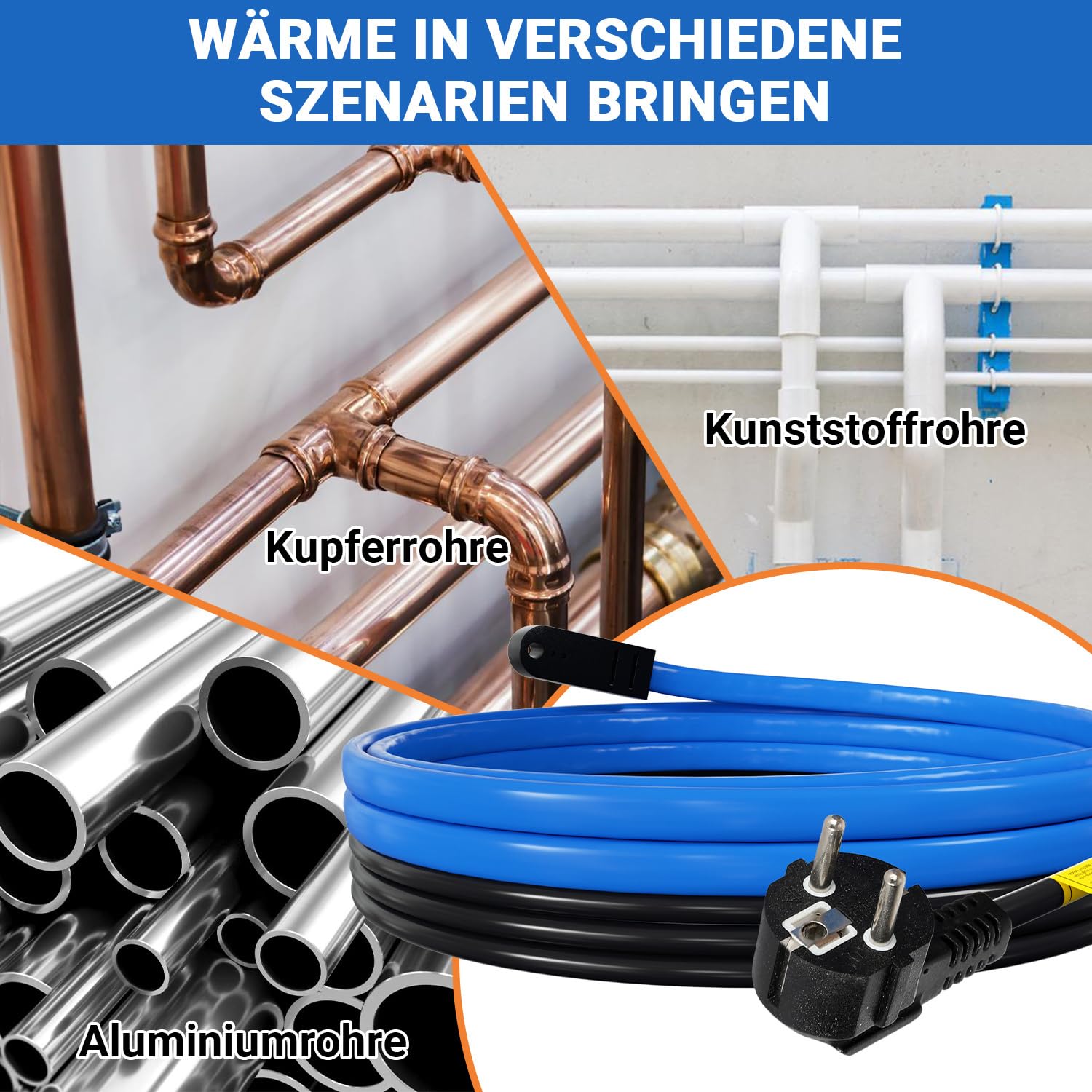 Sonnewelt Samoregulujący się kabel grzewczy, ochrona przed zamarzaniem, ochrona przed zamarzaniem, ochrona basenu na zewnątrz, łatwa instalacja, 136 W, 8 m, 17 W/M