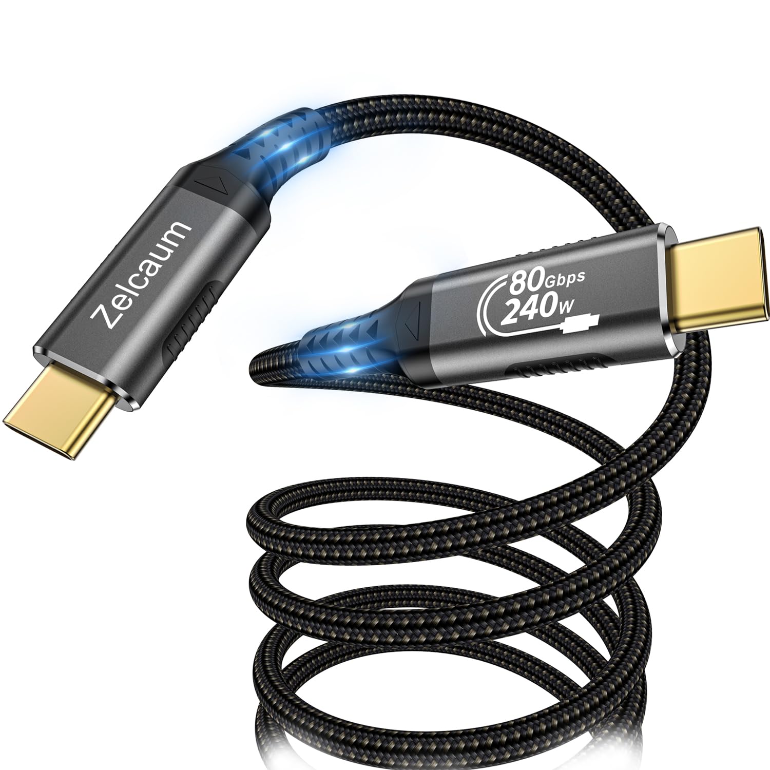 Zelcaum USB C Thunderbolt 5 Cable 120Gbps Bandwidth, 80Gbps Date, 16K 8K 4K Video Sync Display, 240W Fast Charging, Fully Compatible with Thunderbolt 4/3, Type USB-C, USB4 / Gen4 Devices, 3FT