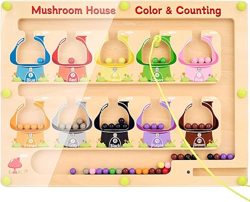 Laberinto magnético de color y números, tablero de rompecabezas de madera para involucrar a los niños, contar a juego, juguetes educativos