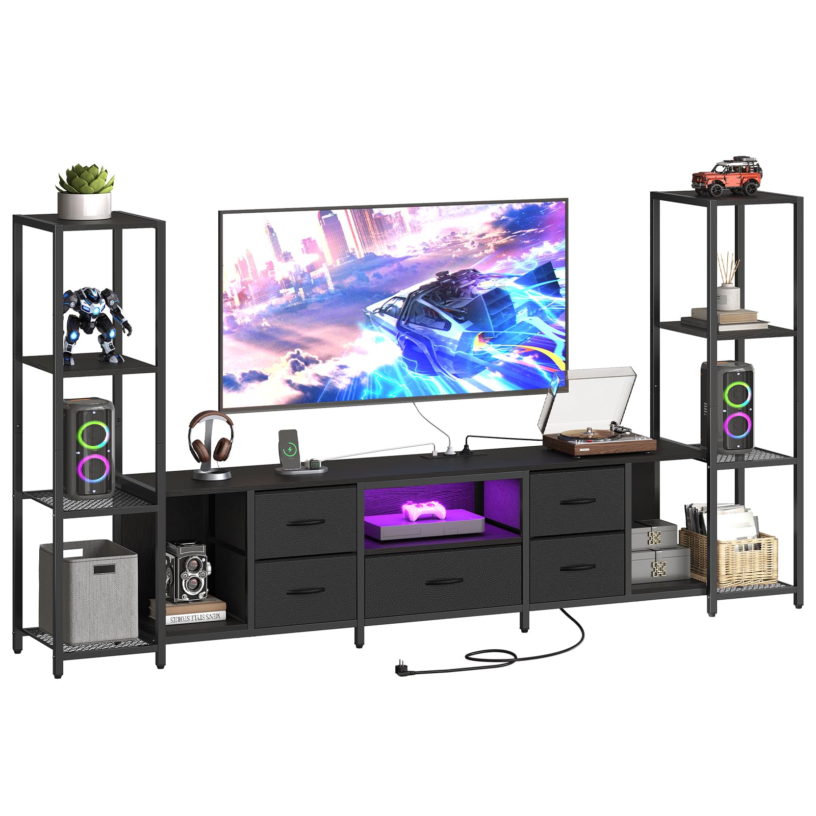 HOOBRO TV-Schrank, Lowboard mit LED, für Fernseher bis 75 Zoll, 241 cm lang