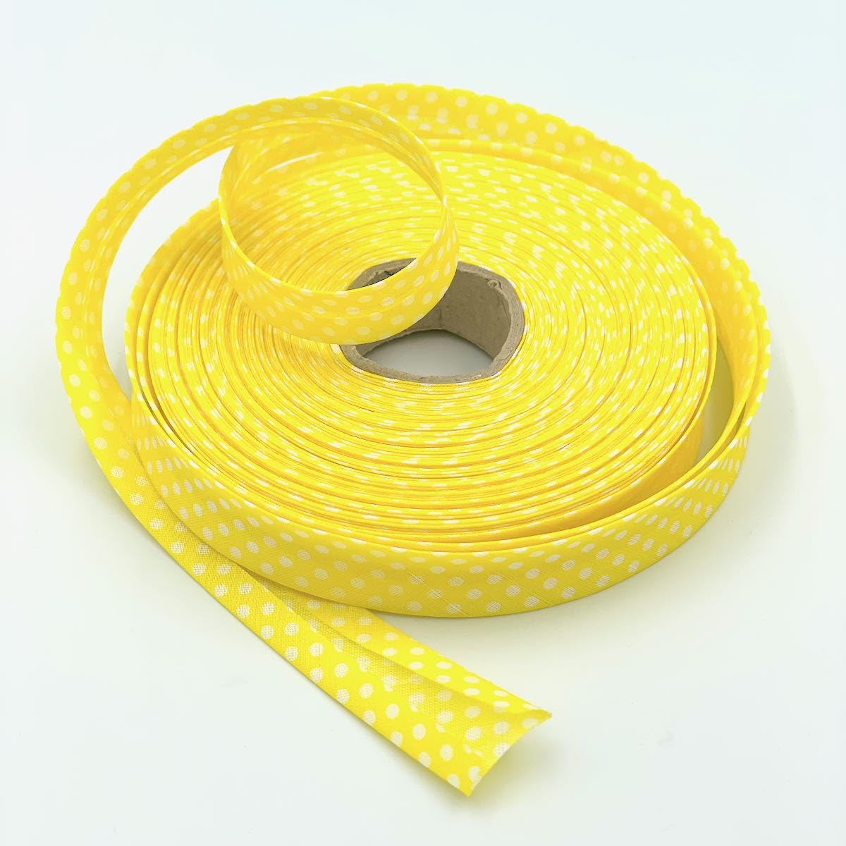 Craft Cult 18mm Wide Polka Dot Printed Pattern Bias Binding Tape - 25 Metre Roll (17 - Yellow)