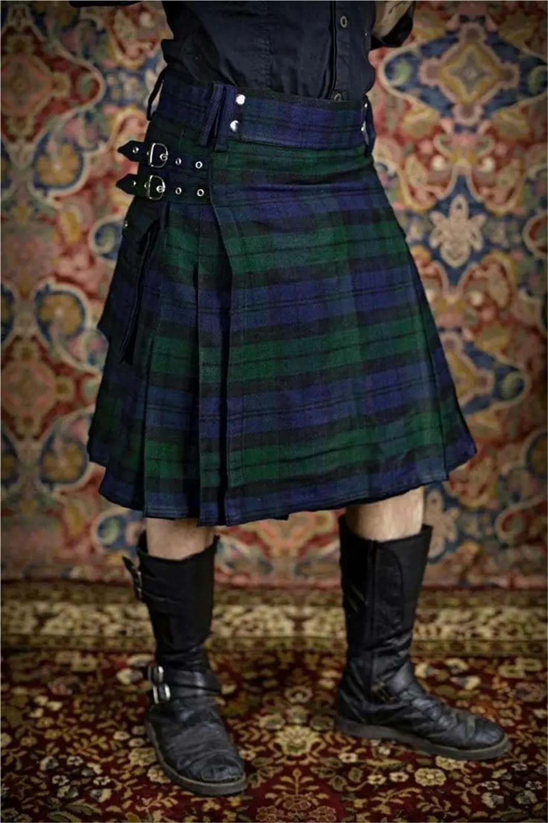 Kilt Scozzese Uomo Kilt utilitari in tartan da uomo scozzese con cinghie e ampie tasche cargo