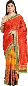 Pandadi Saree Women's Soft Dola Silk With Bhandhani With Colourful Embroidery Heavy Lace Saree With Blouse (Multicolor)