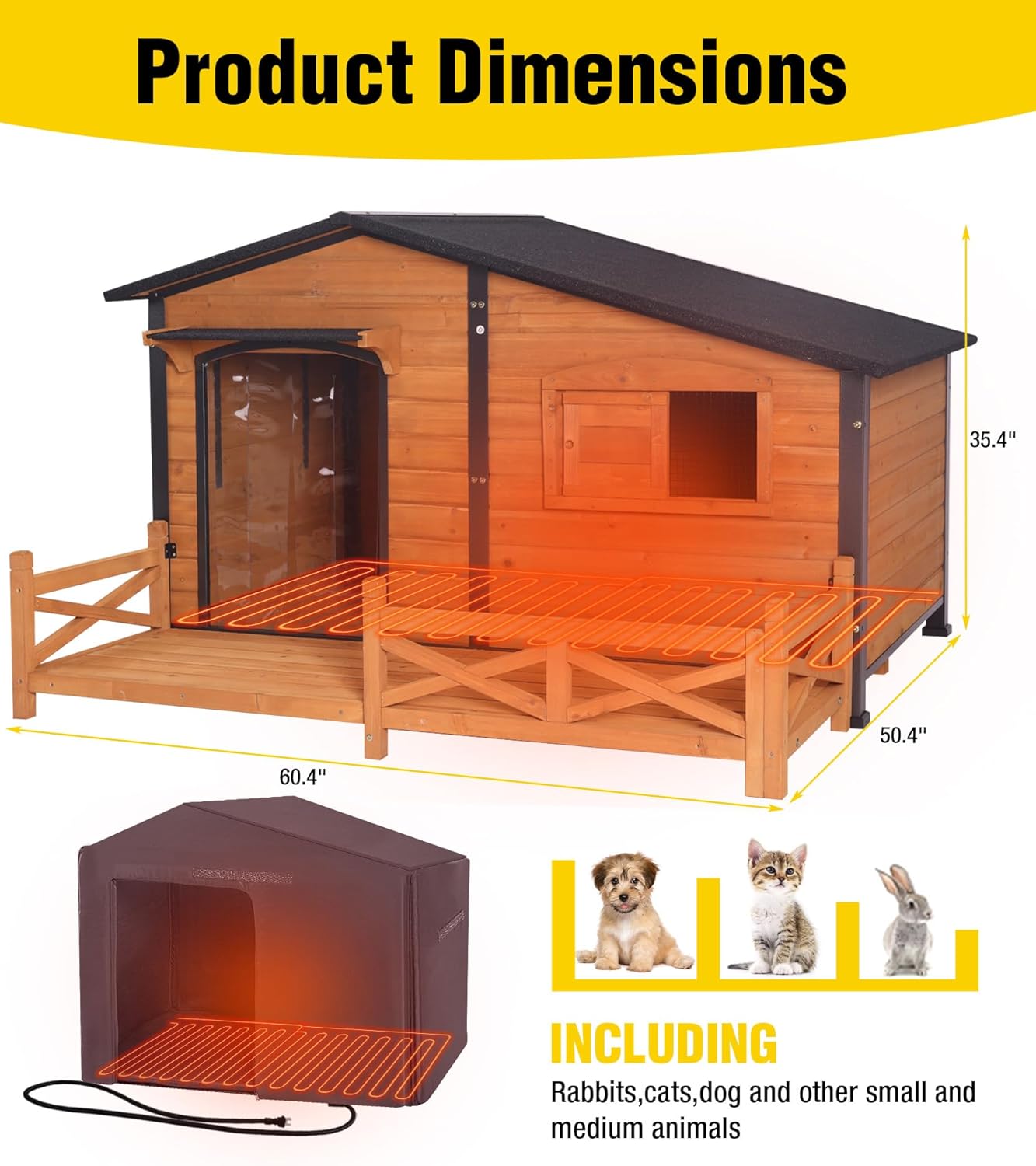 Diagram showing the dimensions of the Aivituvin dog house: 60.4 inches long, 50.4 inches wide, 35.4 inches high