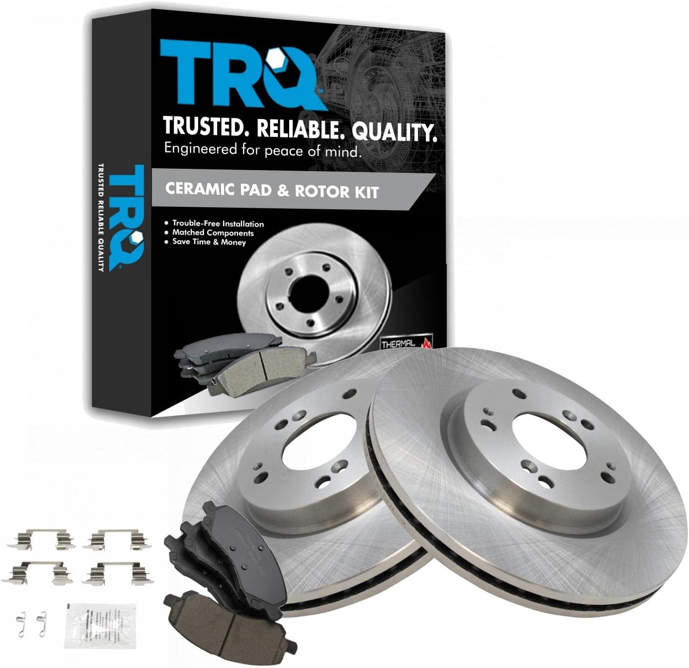 TRQ Front Brake Pad & Rotor Kit Brake Pads Brake Rotor Ceramic Compatible with 2017 Jeep Compass Patriot
