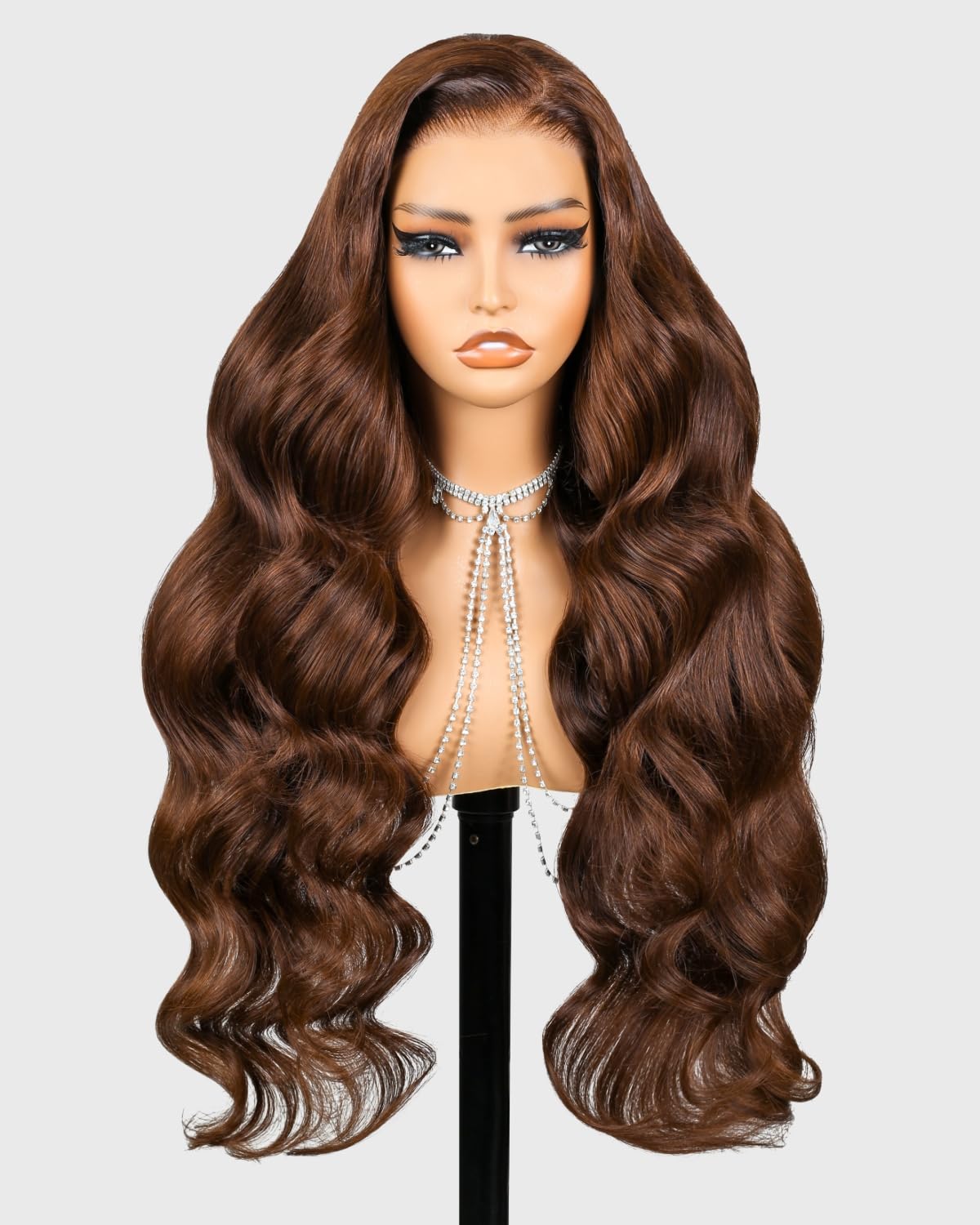 Glueless Wigs Human Hair Pre Cut 6x5 HD Lace Chocolate Brown Wig Human Hair Closure Body Wave Wig Pre Plucked Bleached Glueless Wig 20 Inch 4#