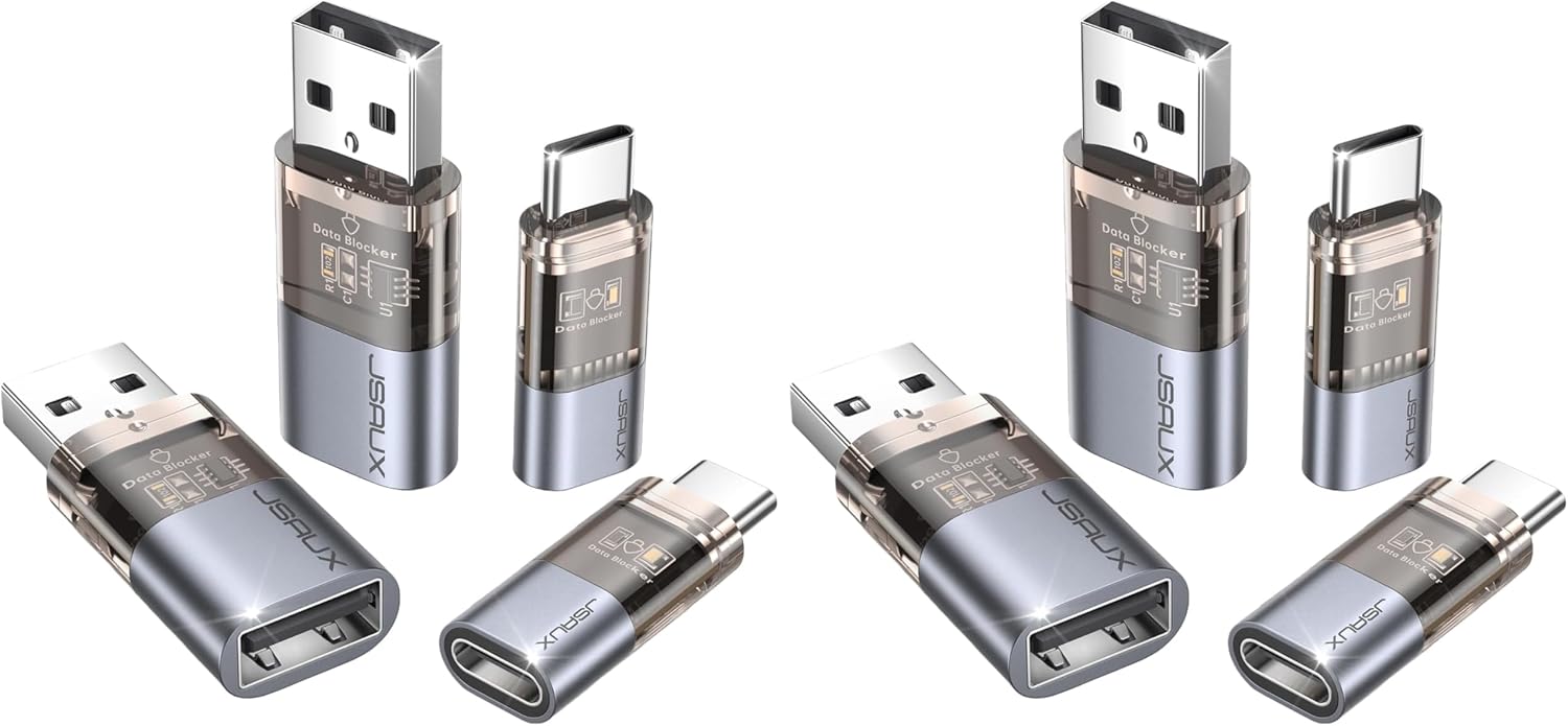 JSAUX USB Data Blocker & USB C Data Blocker (8-Pack), Transparent Type A & Type C Data Blocker Only for Charge, Protect Against Juice Jacking, Refuse Hacking Provide Safe Charging