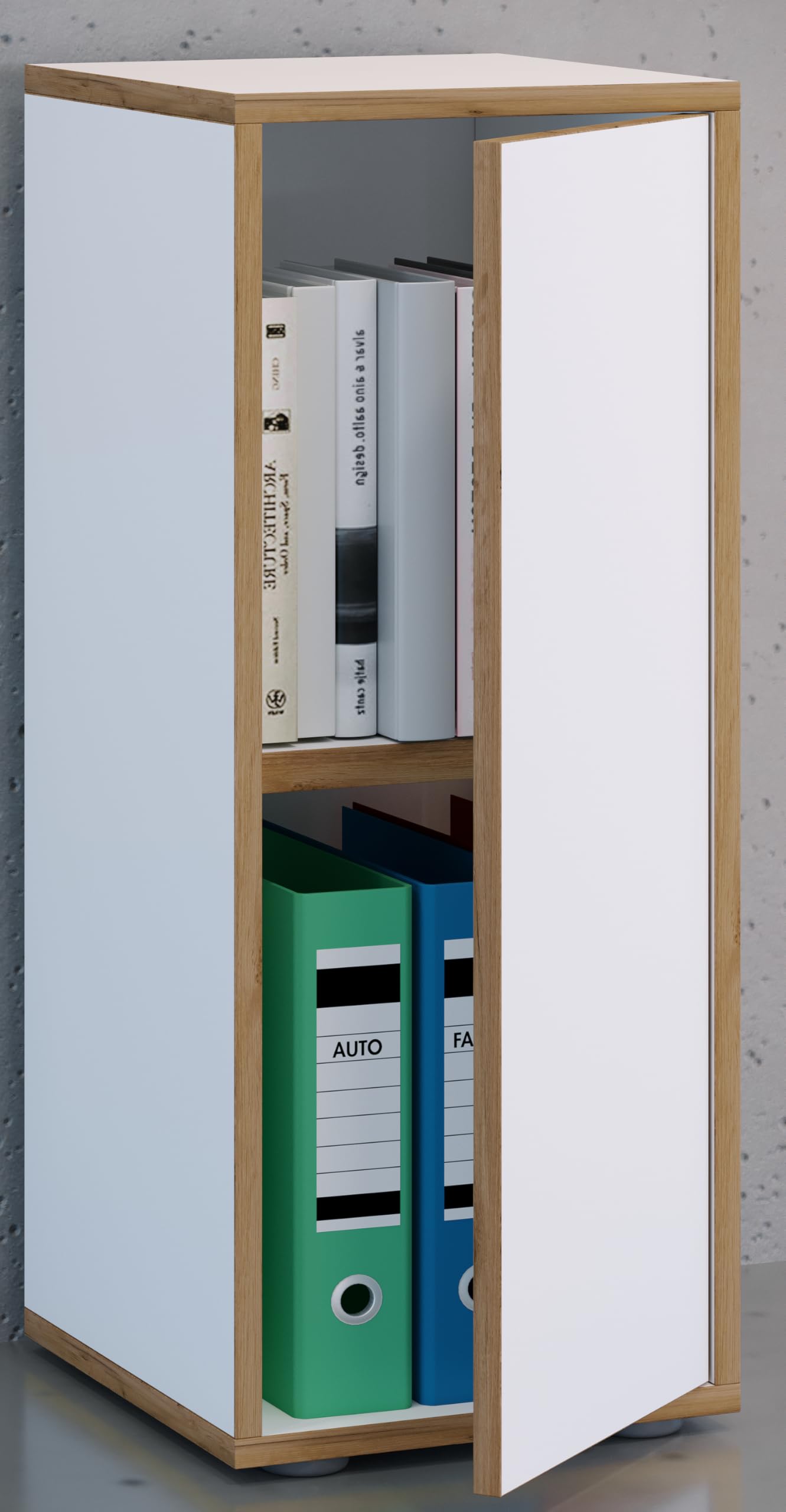 VCM Holz Büroschrank Ordner Aktenschrank Büromöbel Schrank Salia 2-fach Breite 30 cm Drehtür Weiß