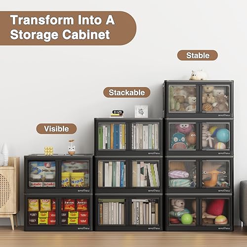 Miniatura 7 de BROVIEW V5 - Contenedores de almacenamiento de plástico de 75 galones con tapas, paquete de 3 contenedores de almacenamiento plegables apilables