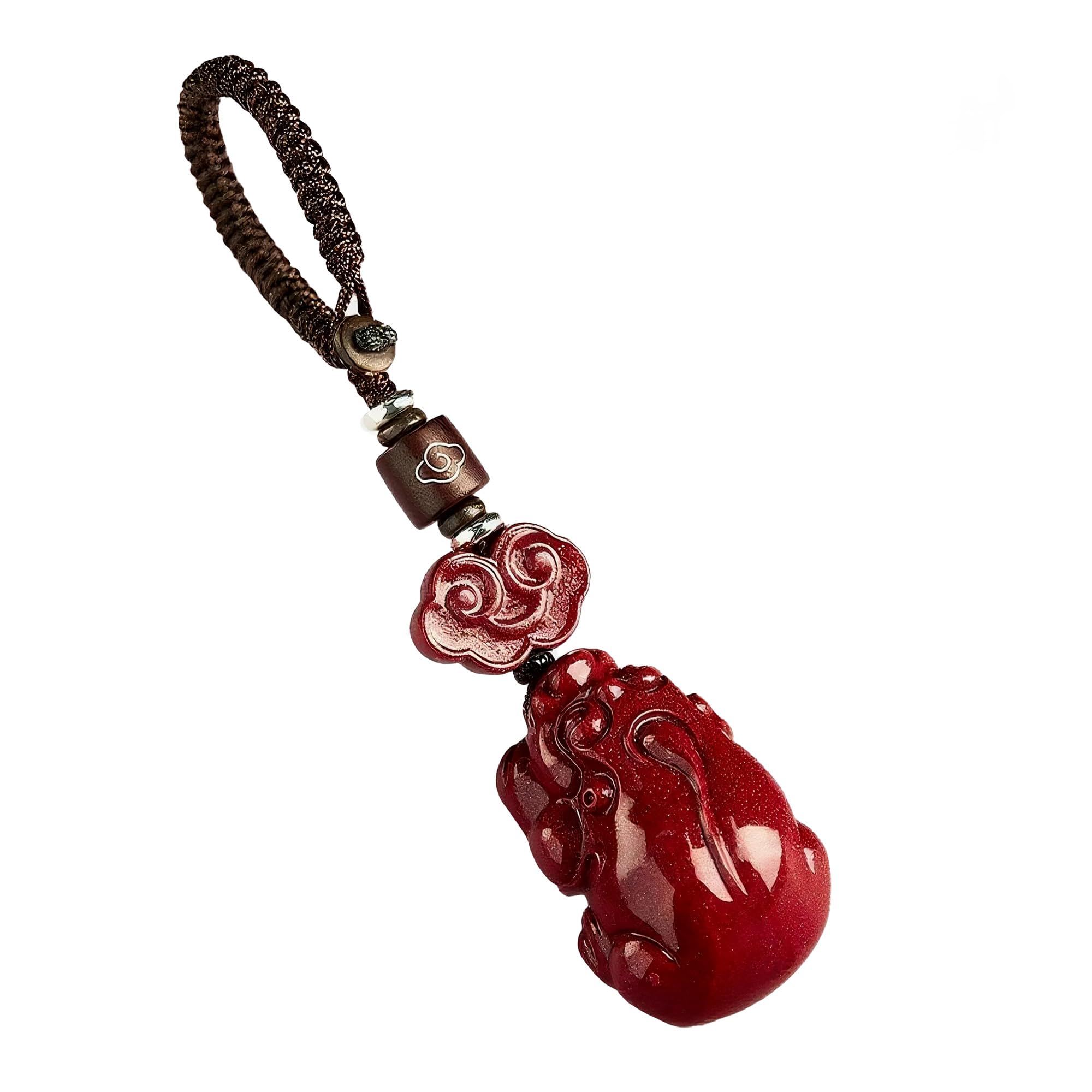 Cinnabar Ruyi Pi Xiu Keychain, Feng Shui Amulet for Wealth & Protection, Good Luck Charm for Car or Bag (Pixiu)