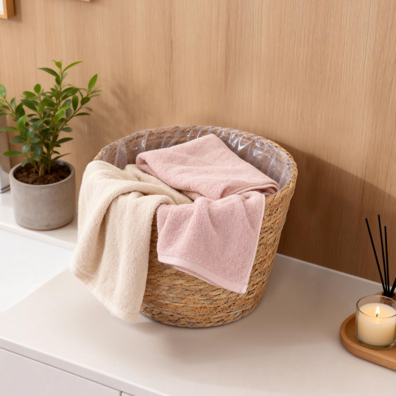 Healifty Woven Plant Baskets with Liner: 2Pcs Round Wicker Seagrass Planter Pots Rattan Straw Baskets Covers for Indoor Outdoor Flower Plants Rustic Home Farmhouse Garden Decor 9.05 X 9.05 X 6.49''