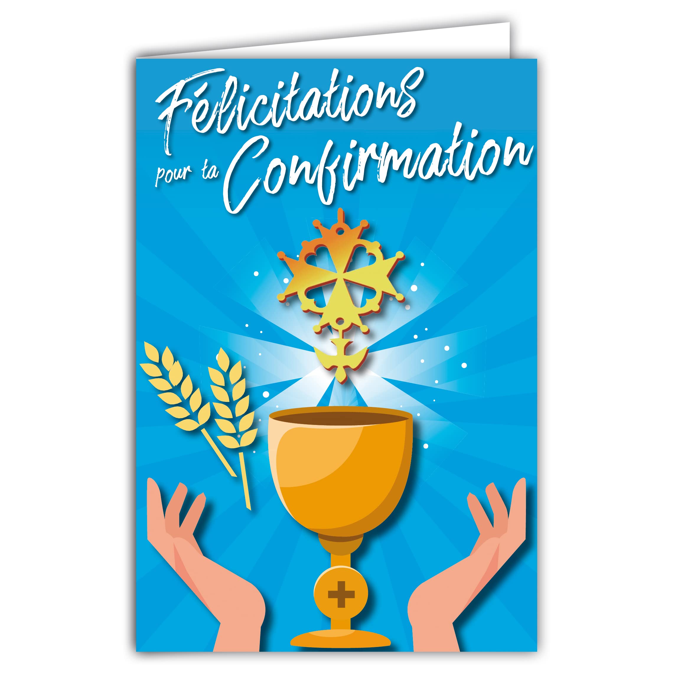 Afie Congratulations Card for Your Confirmation Dove Huguenot Cross Protestant Supper Wine Cup Wheat Bread Illustration with Envelope Format 12 x 17.5 cm Glossy Paper 300 g Made in France 68-6501