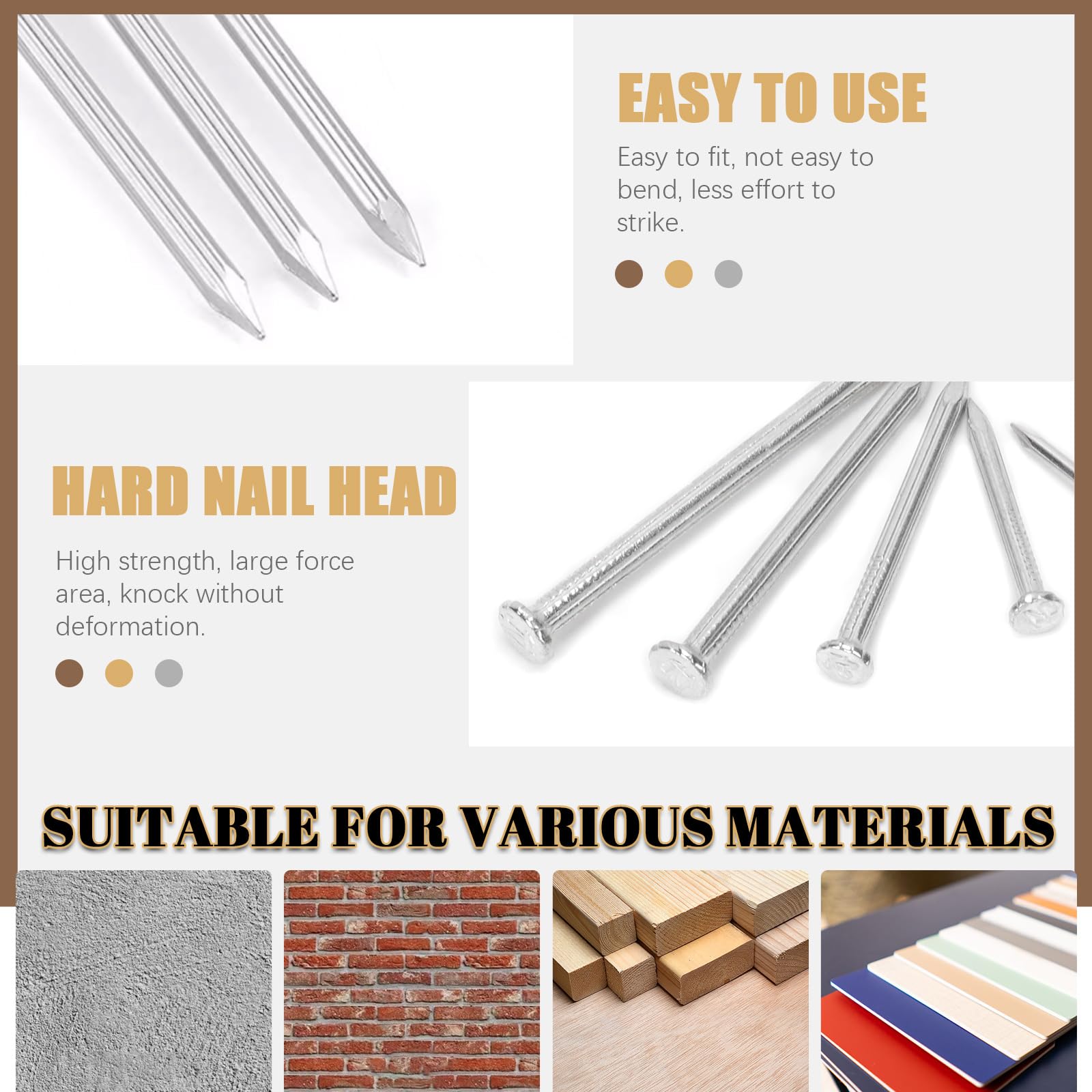Wokape 300Pcs Steel Nails Assortment Kit, 20MM 30MM 40MM 50MM 60MM White Galvanized Hardware Nails Cement Nails for Hanging Pictures, Wall Nails, Wood Nails, Finishing Nails, Household and DIY - Image 4