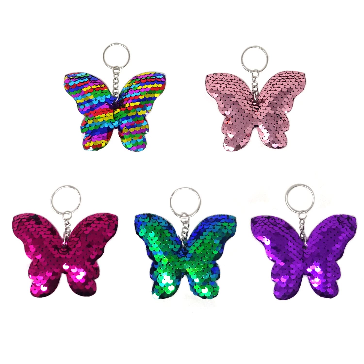 Honbay 10PCS Sequin Keychains Glitter Reversible Butterfly Shape Key Chains for Party Events Gift Birthday Supplies (5 Color)