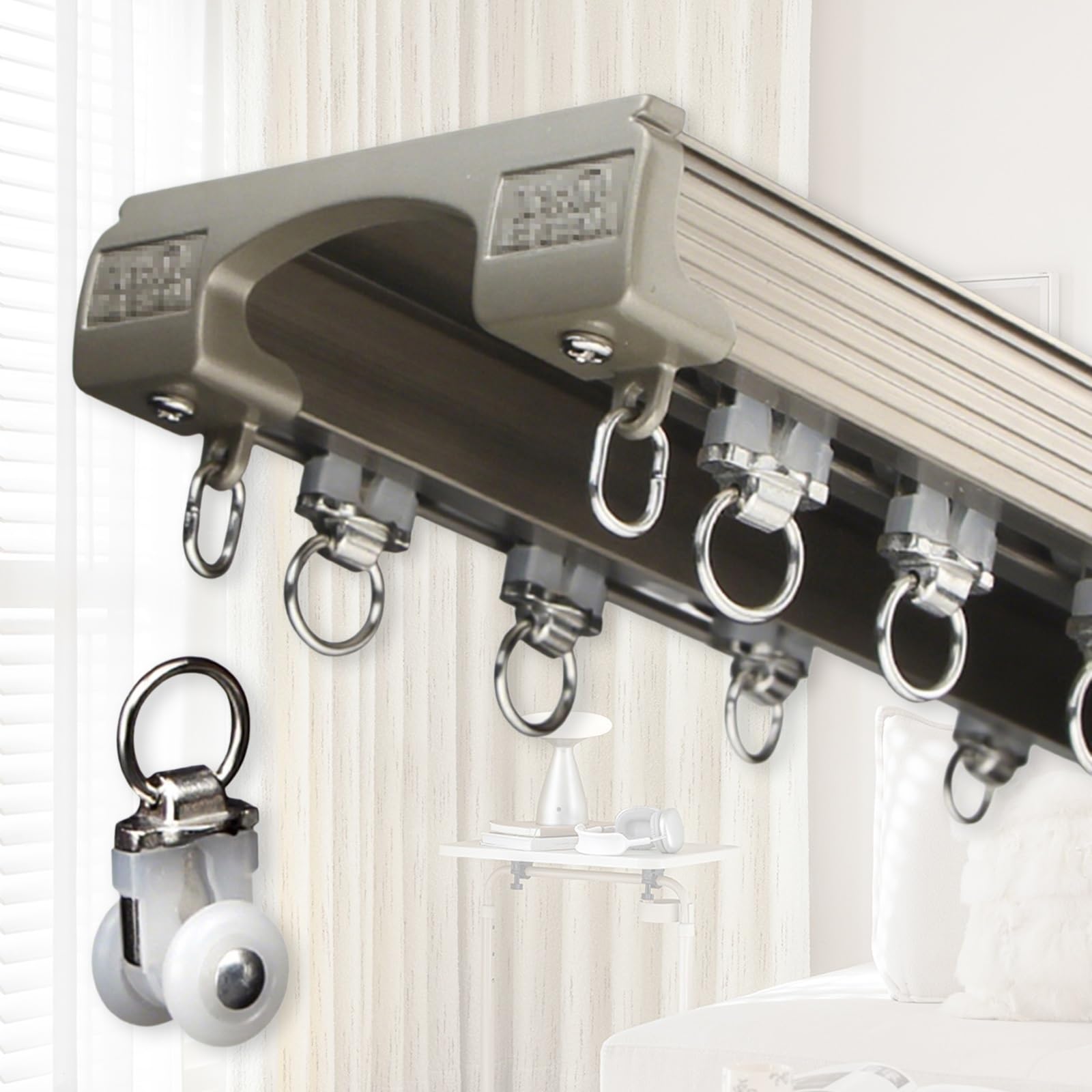 Système de plafond suspendu à double voie en aluminium robuste facile à installer pour chambre à coucher, salon, hôtel Couleur champagne 5,8 m
