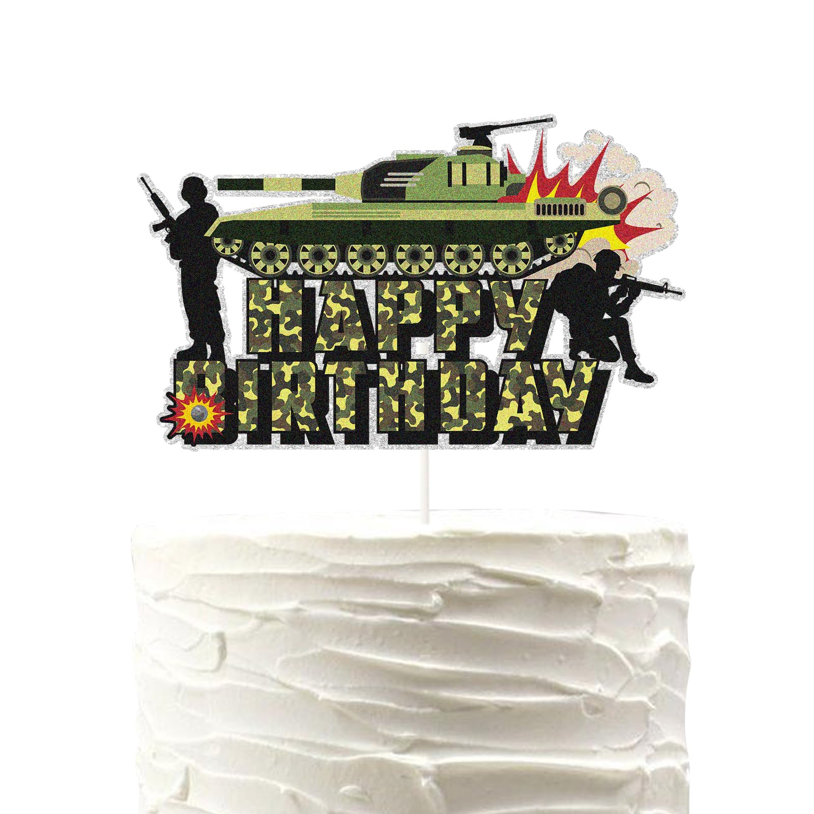 Tank Birthday Cake Topper for Kids Boy Girl Soldier Camouflage Army Military Camo Birthday Party Supplies,Ops Military Themed Party Supplies