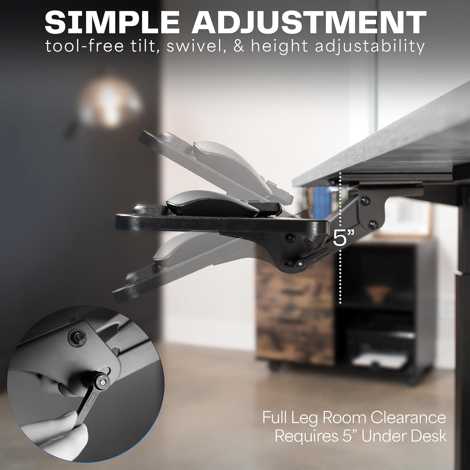 Black Adjustable Under Desk Keyboard and Mouse Tray with Wrist Rest