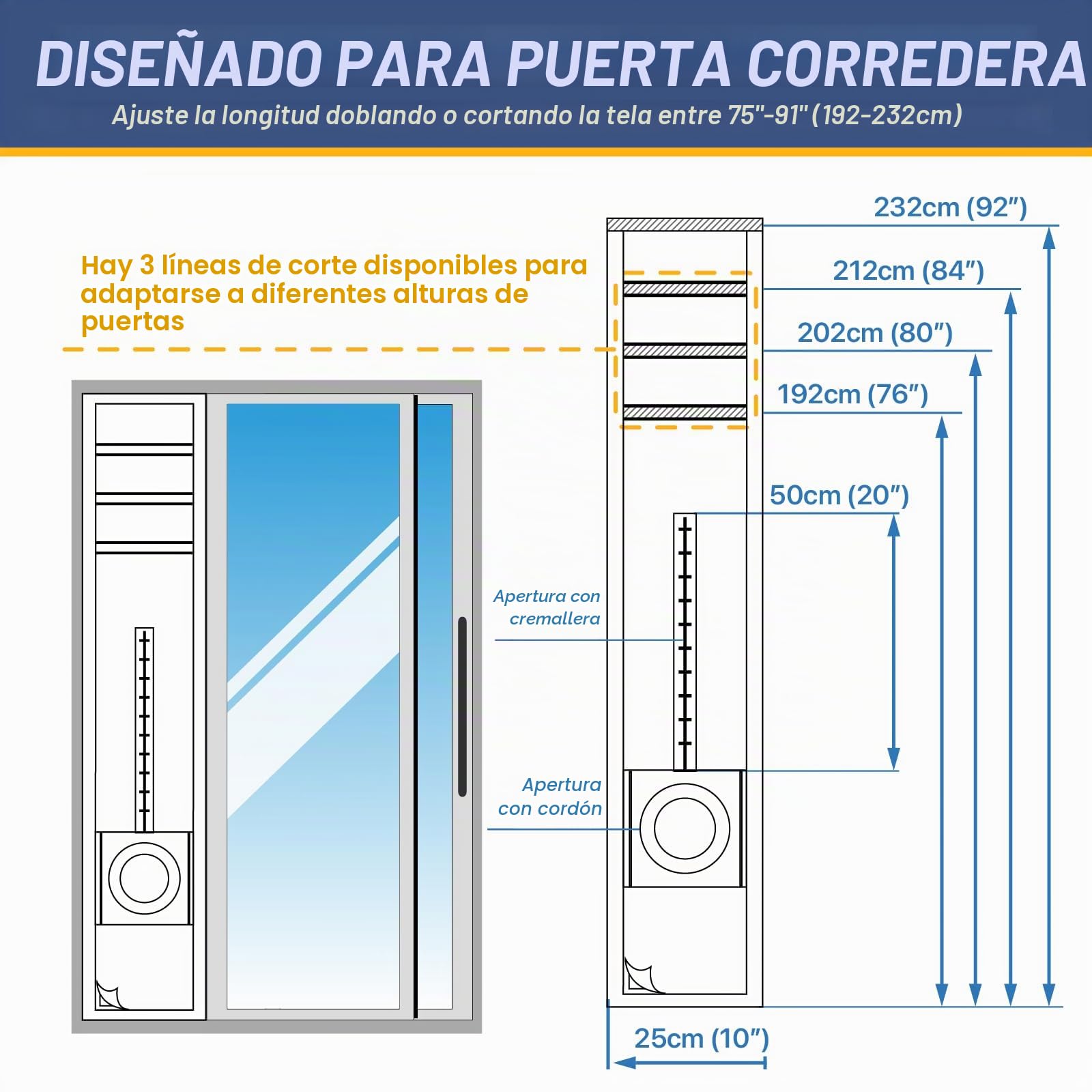 Loviga Cubierta Aislante de Tela para Puertas para Aire Acondicionado PortáTil Y Secadora, Kit de VentilacióN de Puerta 100% Sellado para Manguera de Escape de 5,9" De MáXimo-25x192~232cm