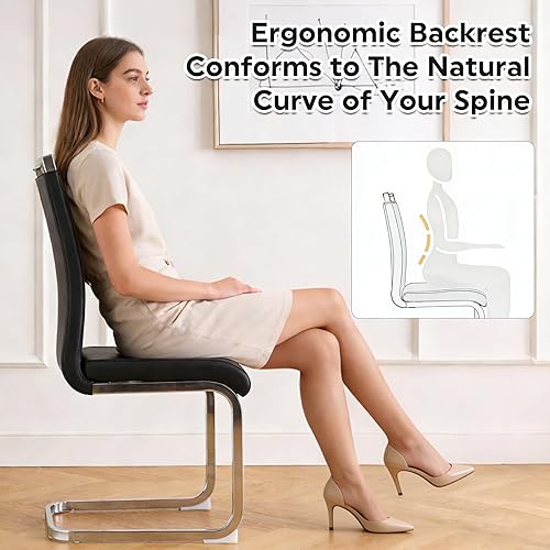 Miniatura 6 de Baysitone Juego de 4 sillas de comedor modernas, sillas laterales y de cocina con asiento acolchado de piel sintética, respaldo alto, para comedor,